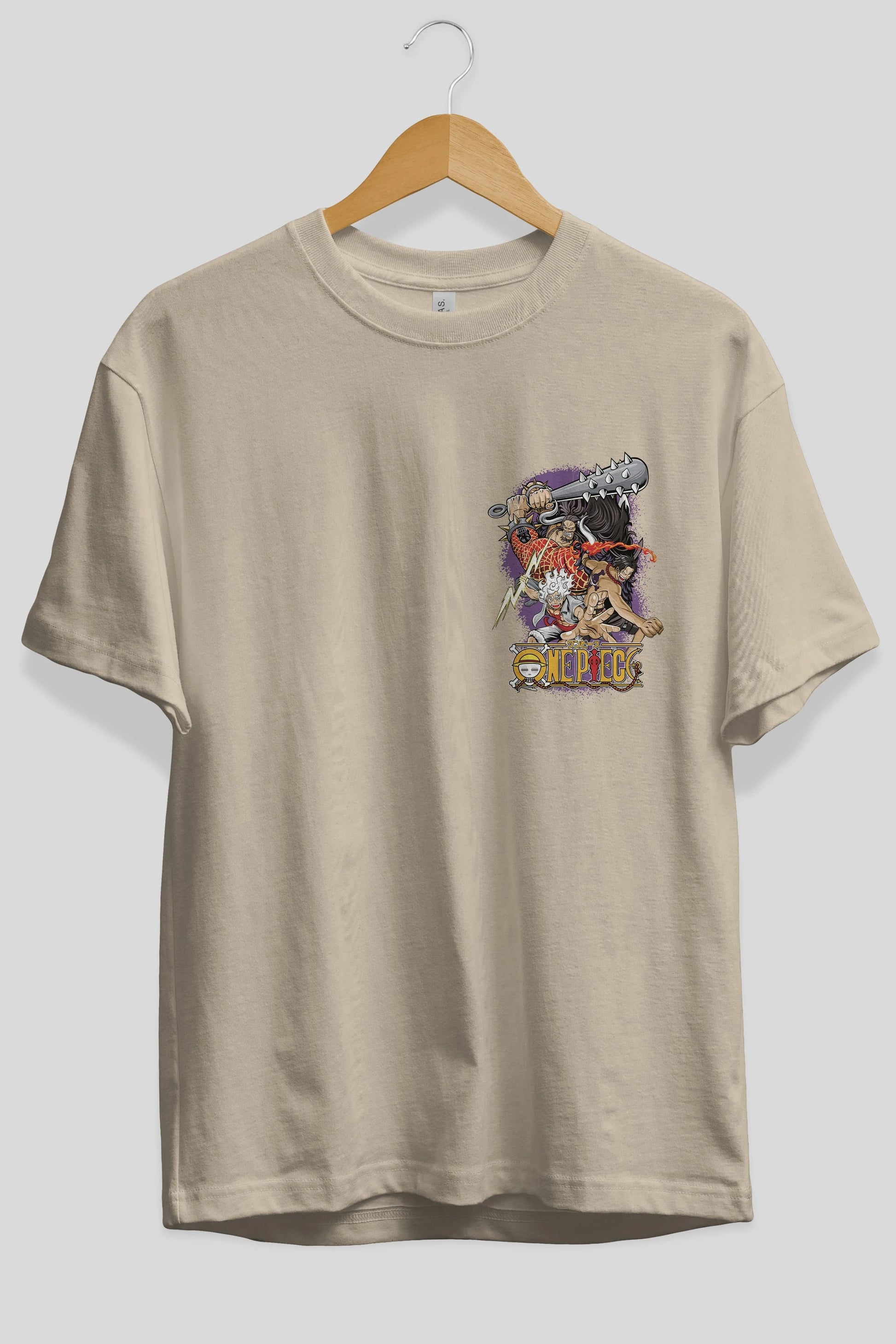 ONE PIECE (6) Ön Sol Baskılı Oversize t-shirt Erkek Kadın Unisex %100 Pamuk Bisiklet Yaka tişort