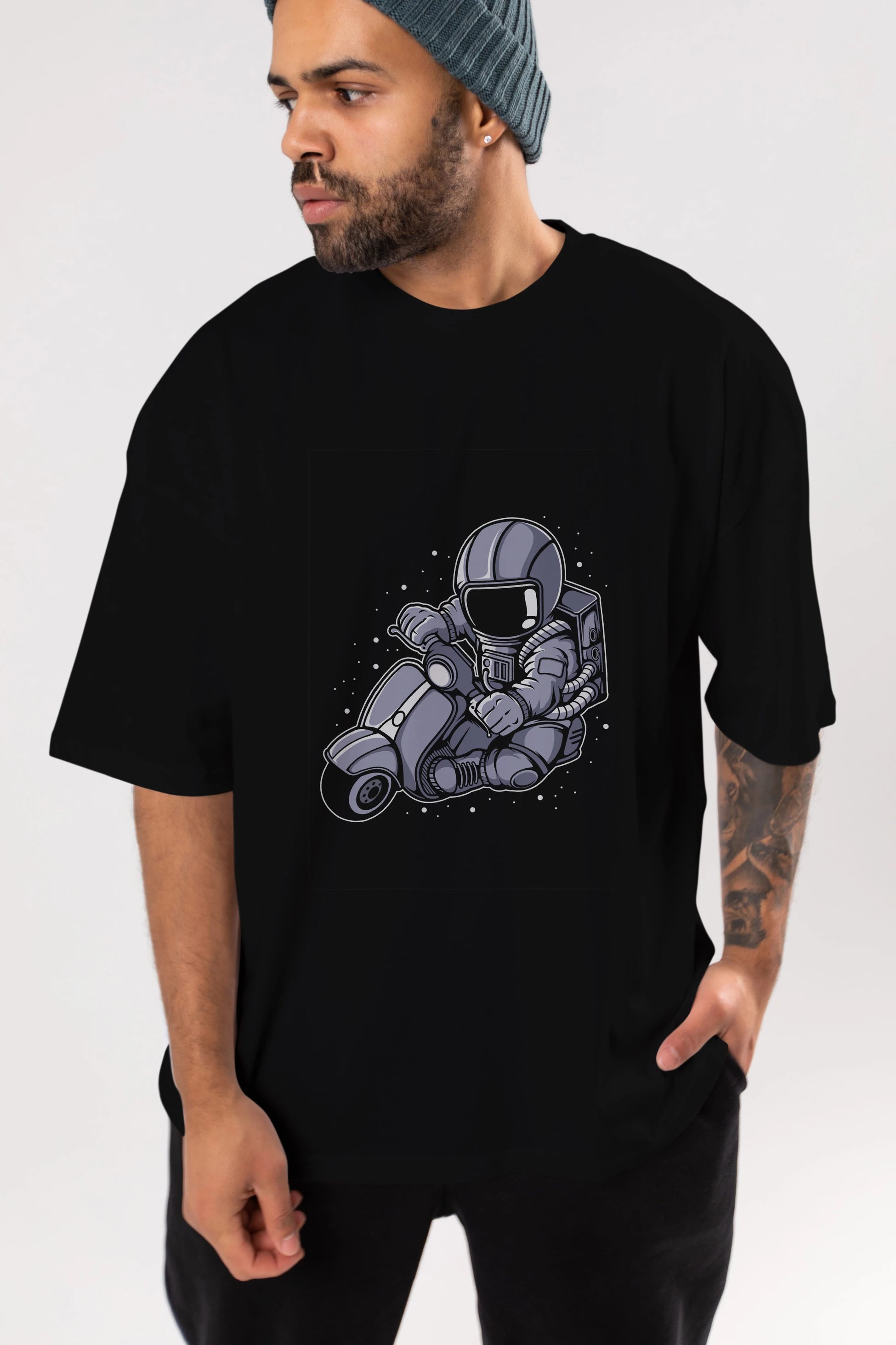 Astronaut Scooter (2) Ön Baskılı Oversize t-shirt Erkek Kadın Unisex