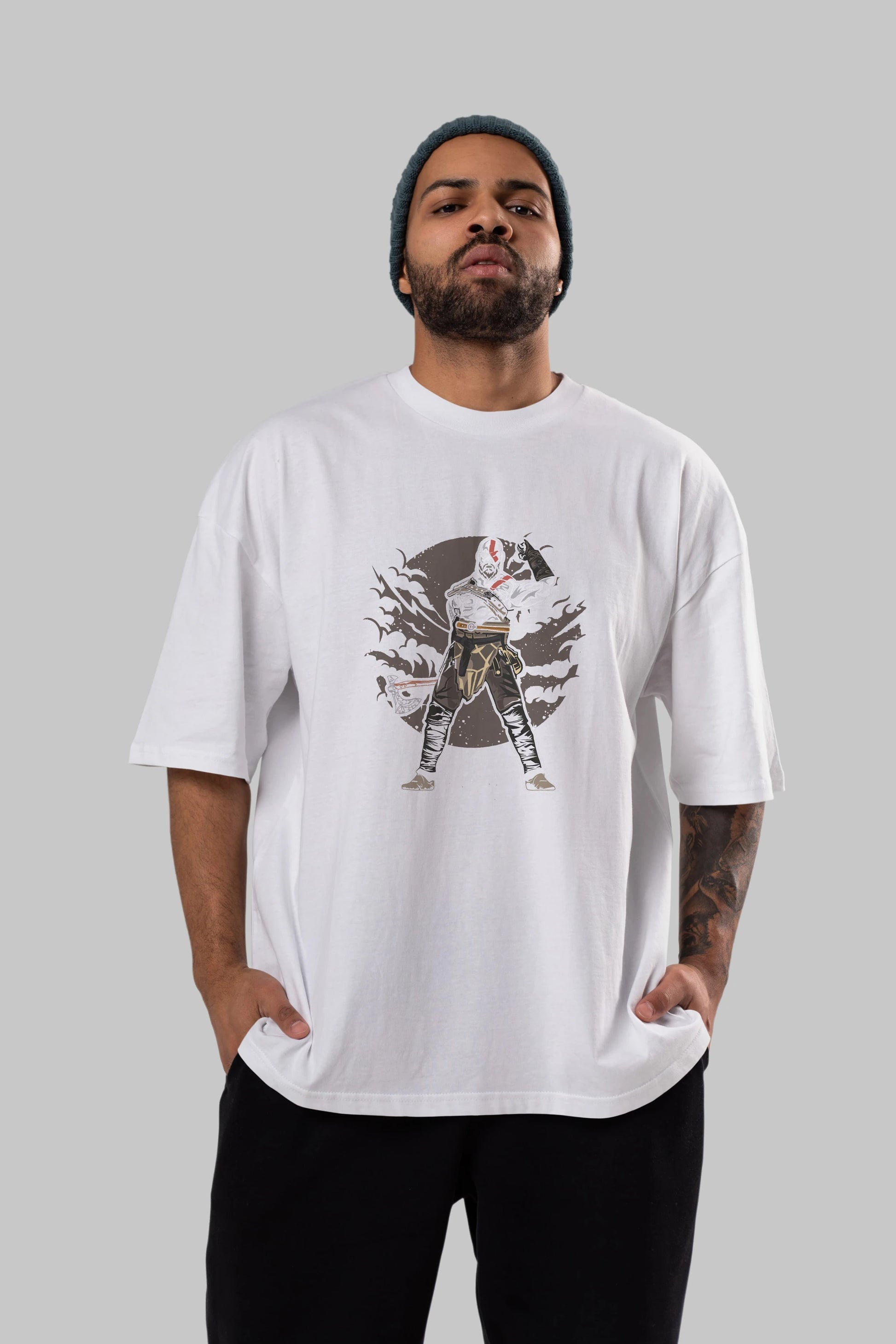 GOD OF WAR Ön Baskılı Oversize t-shirt Erkek Kadın Unisex %100 Pamuk tişort
