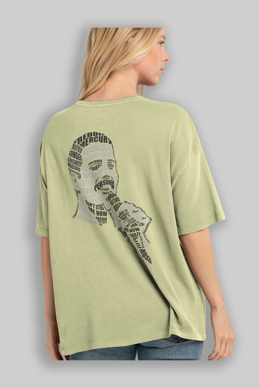 Freddy Mercuri Calligram Arka Baskılı Oversize t-shirt %100 pamuk Erkek Kadın Unisex