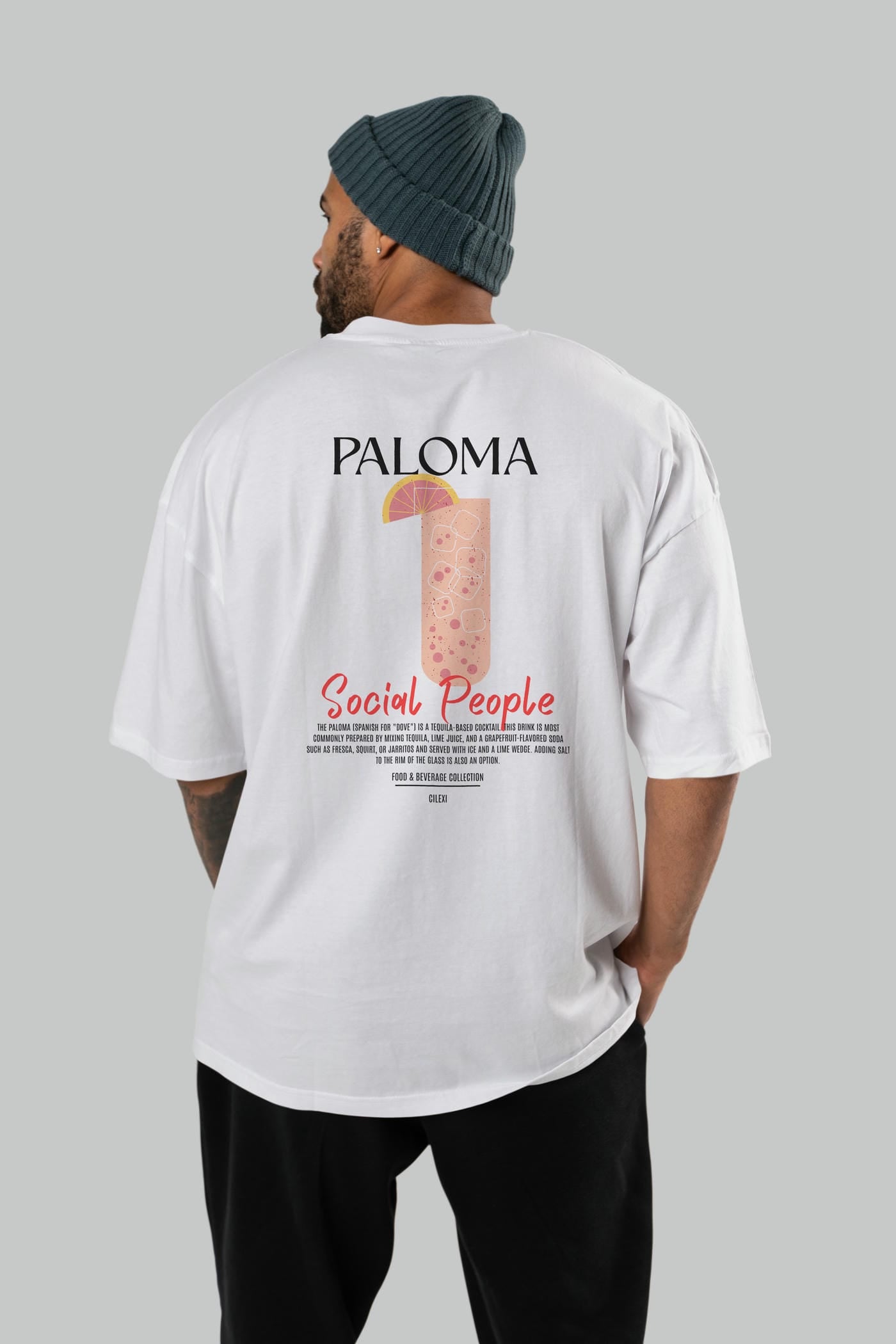 Paloma Kokteyl Serisi Baskılı Oversize t-shirt Erkek Kadın Unisex %100 Pamuk Bisiklet Yaka tişort