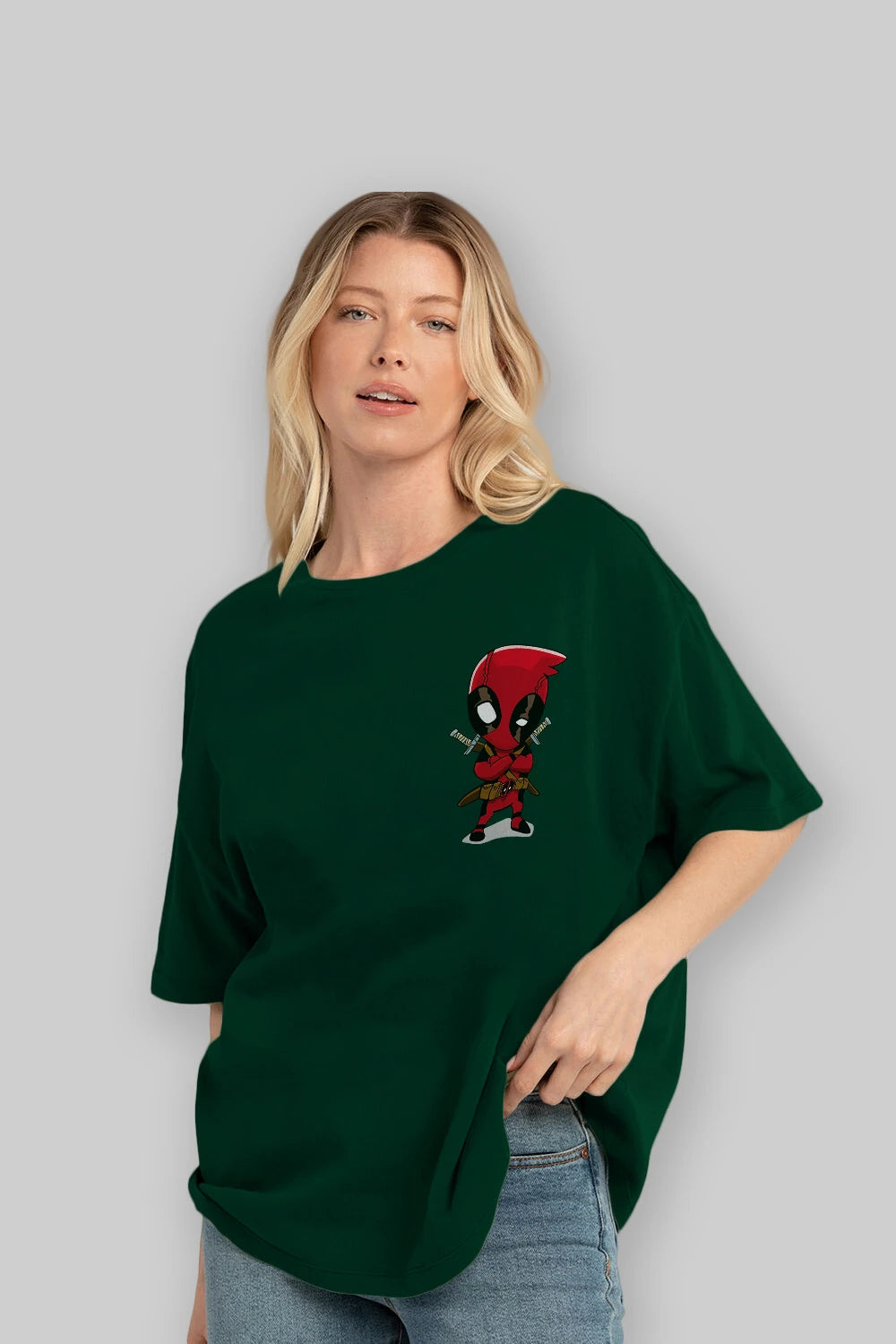 Deadpool (19) Ön Sol Baskılı Oversize t-shirt Erkek Kadın Unisex %100 Pamuk Bisiklet Yaka tişort