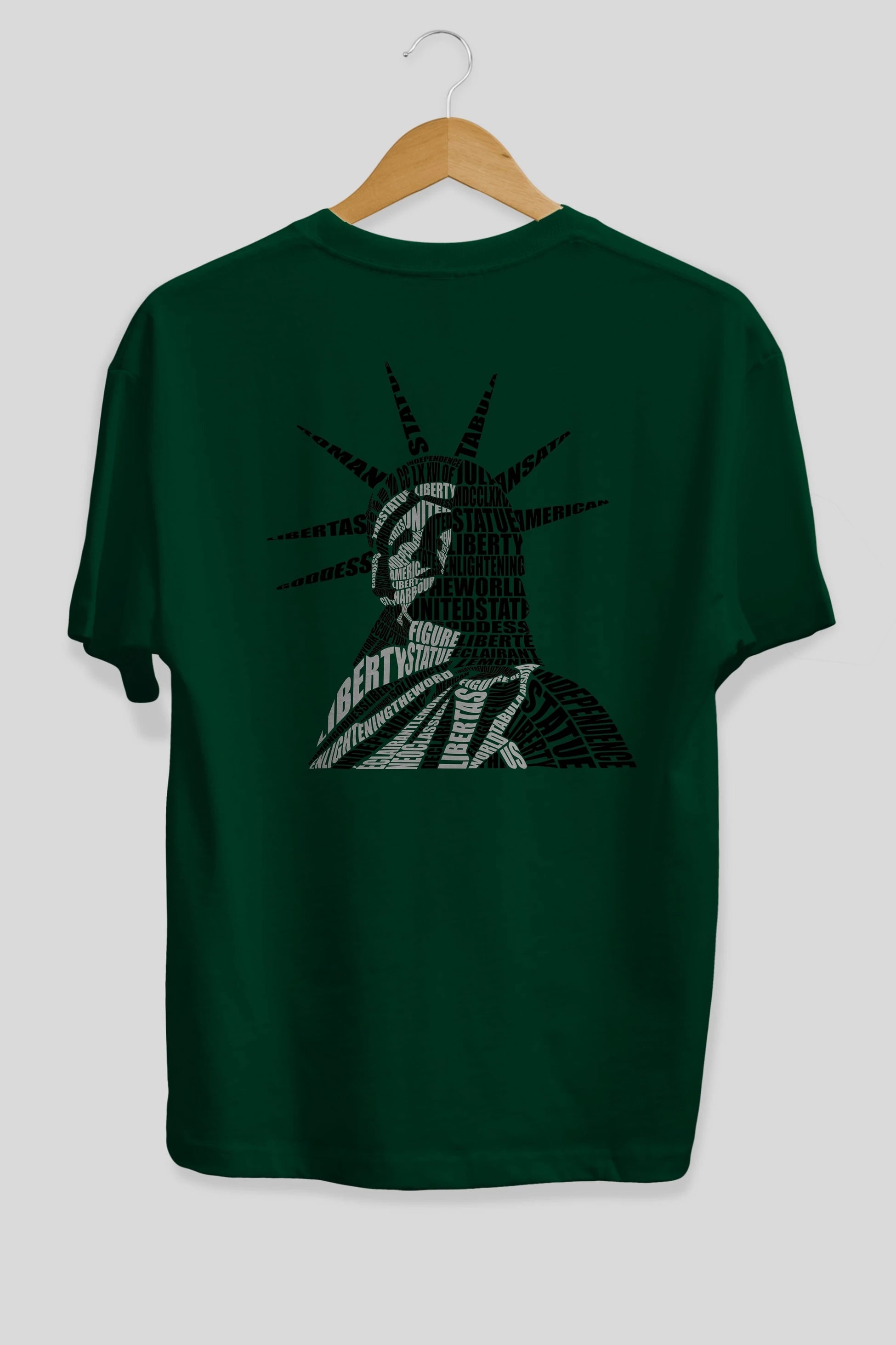 Liberty Statue Calligram Arka Baskılı Oversize t-shirt %100 pamuk Erkek Kadın Unisex