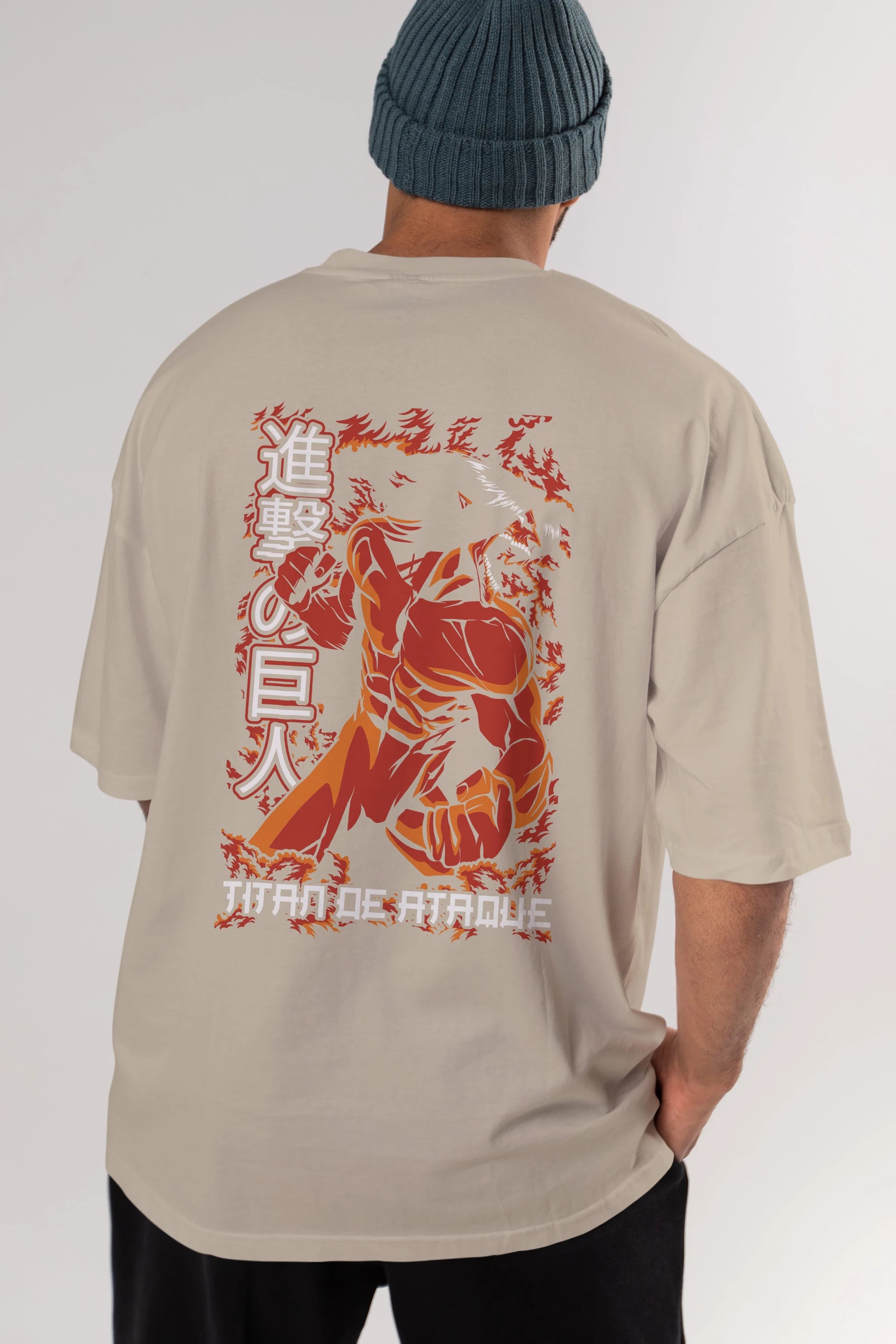 Eren Yeager Anime Arka Baskılı Oversize t-shirt Erkek Kadın Unisex %100 pamuk tişort
