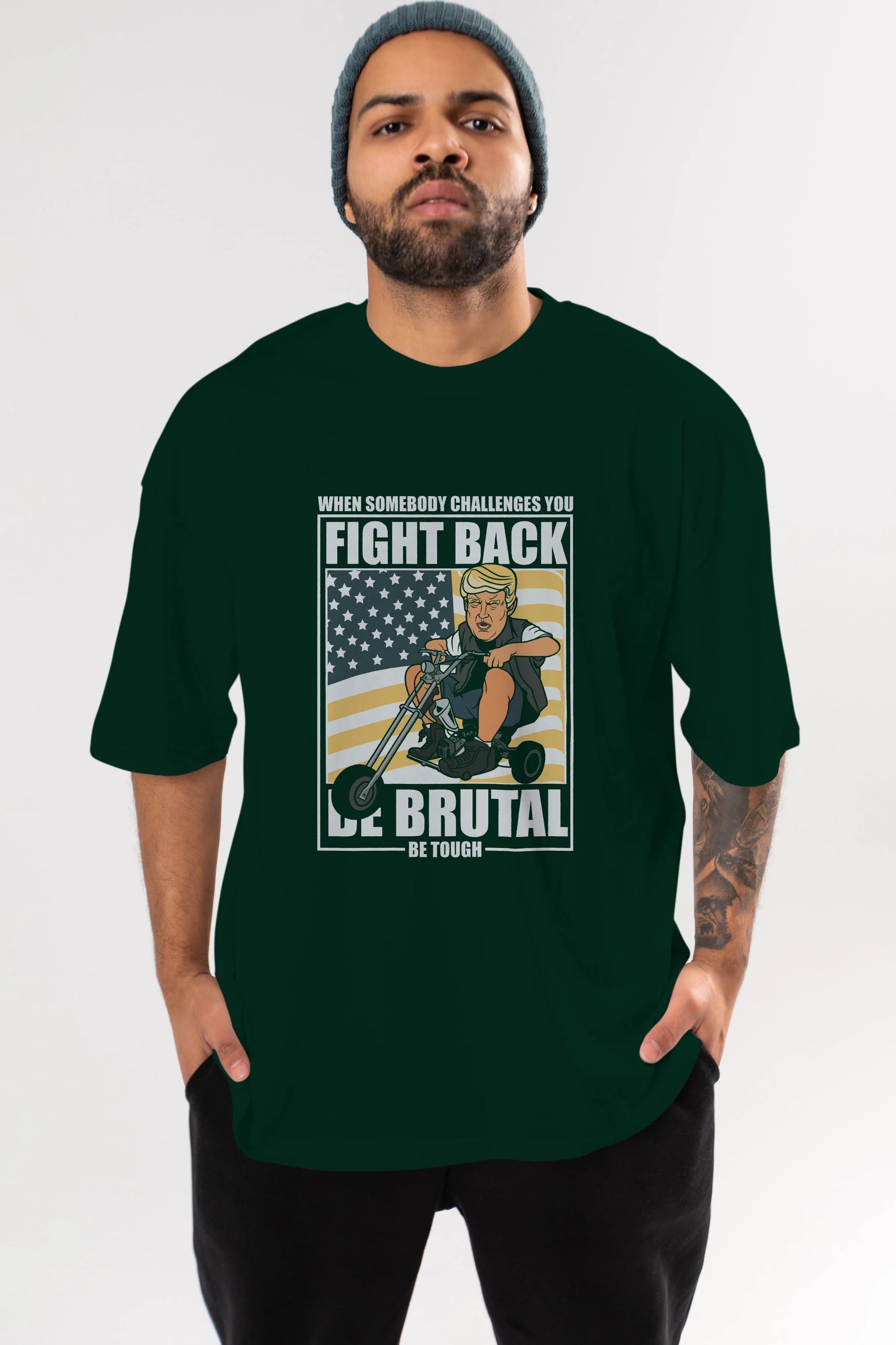 Trump Biker Ön Baskılı Oversize t-shirt Erkek Kadın Unisex %100 Pamuk tişort