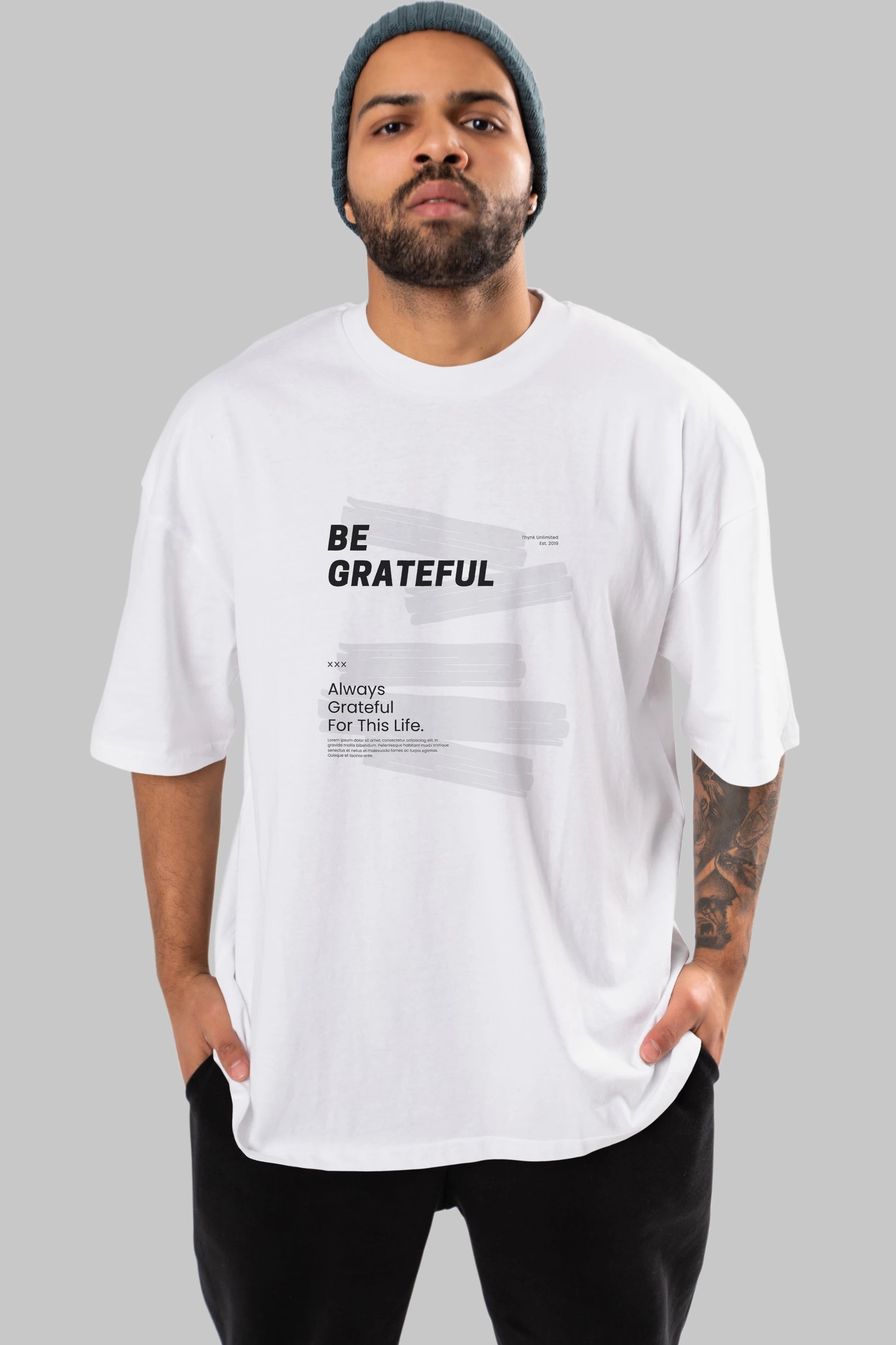Be Grateful Yazılı Ön Baskılı Oversize t-shirt Erkek Kadın Unisex