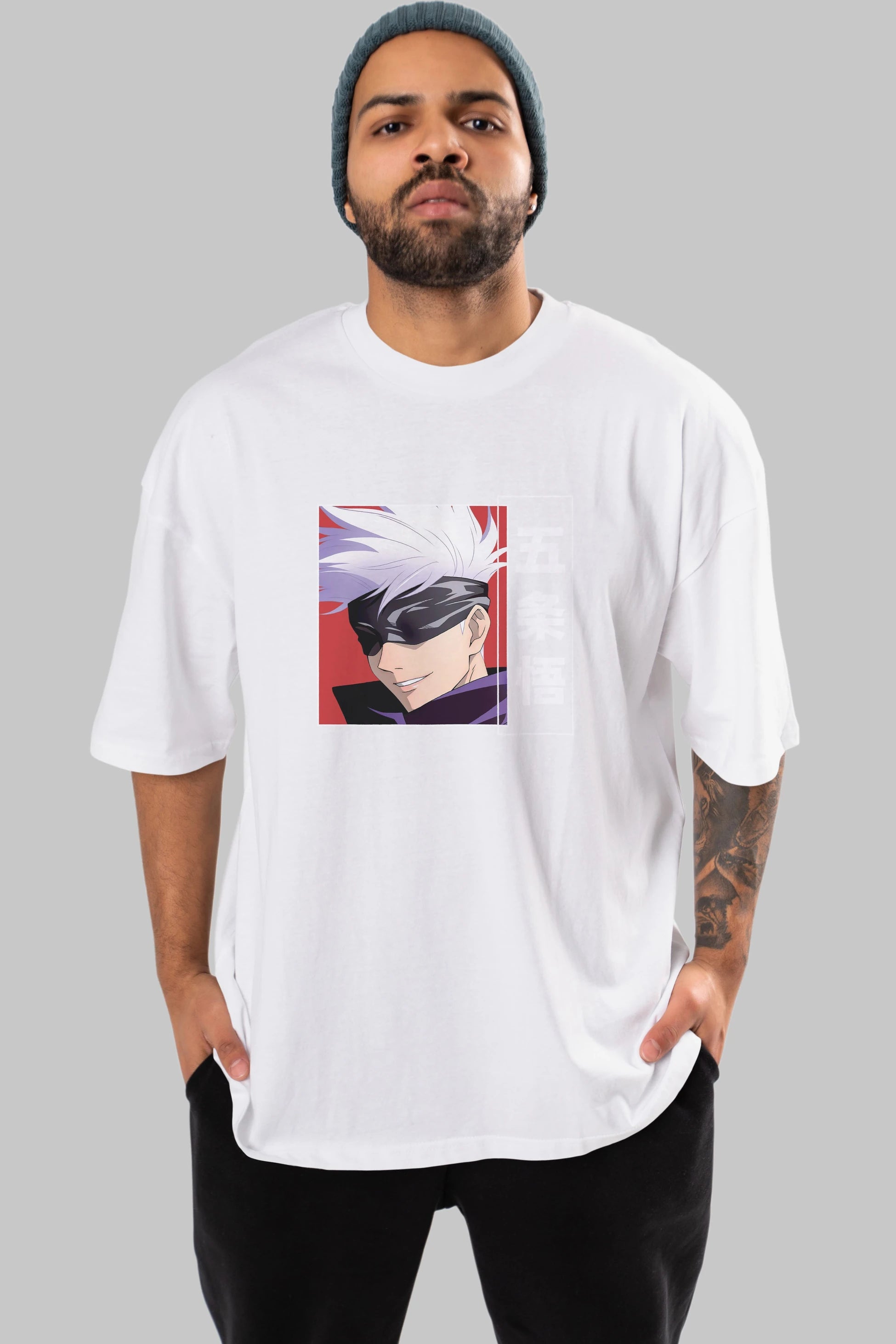 SATORU GOJO Anime Ön Baskılı Oversize t-shirt %100 pamuk Erkek Kadın Unisex