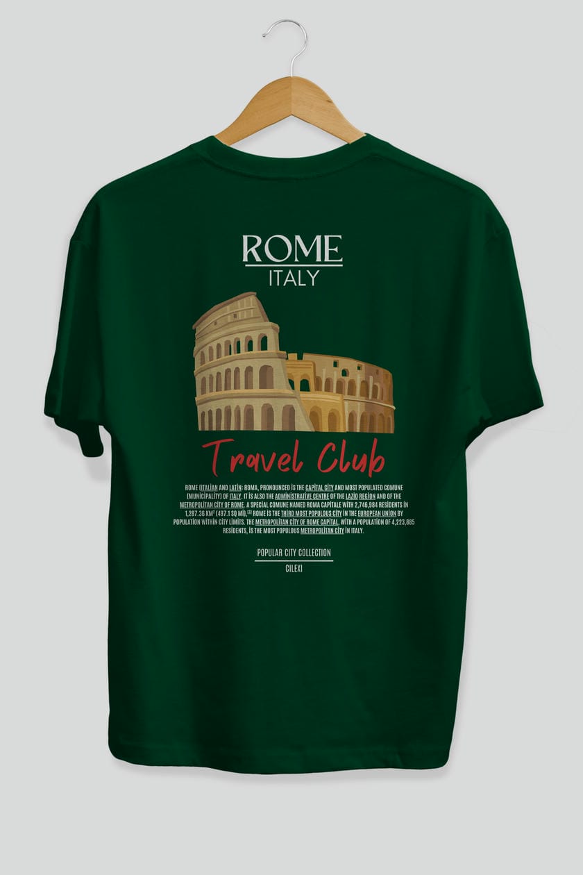 Roma İtaly Arka Baskılı Oversize t-shirt Erkek Kadın Pamuk Bisiklet Yaka tişort