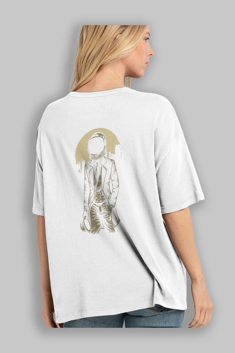 Classic Astronaut Arka Baskılı Oversize t-shirt Erkek Kadın Unisex %100 Pamuk