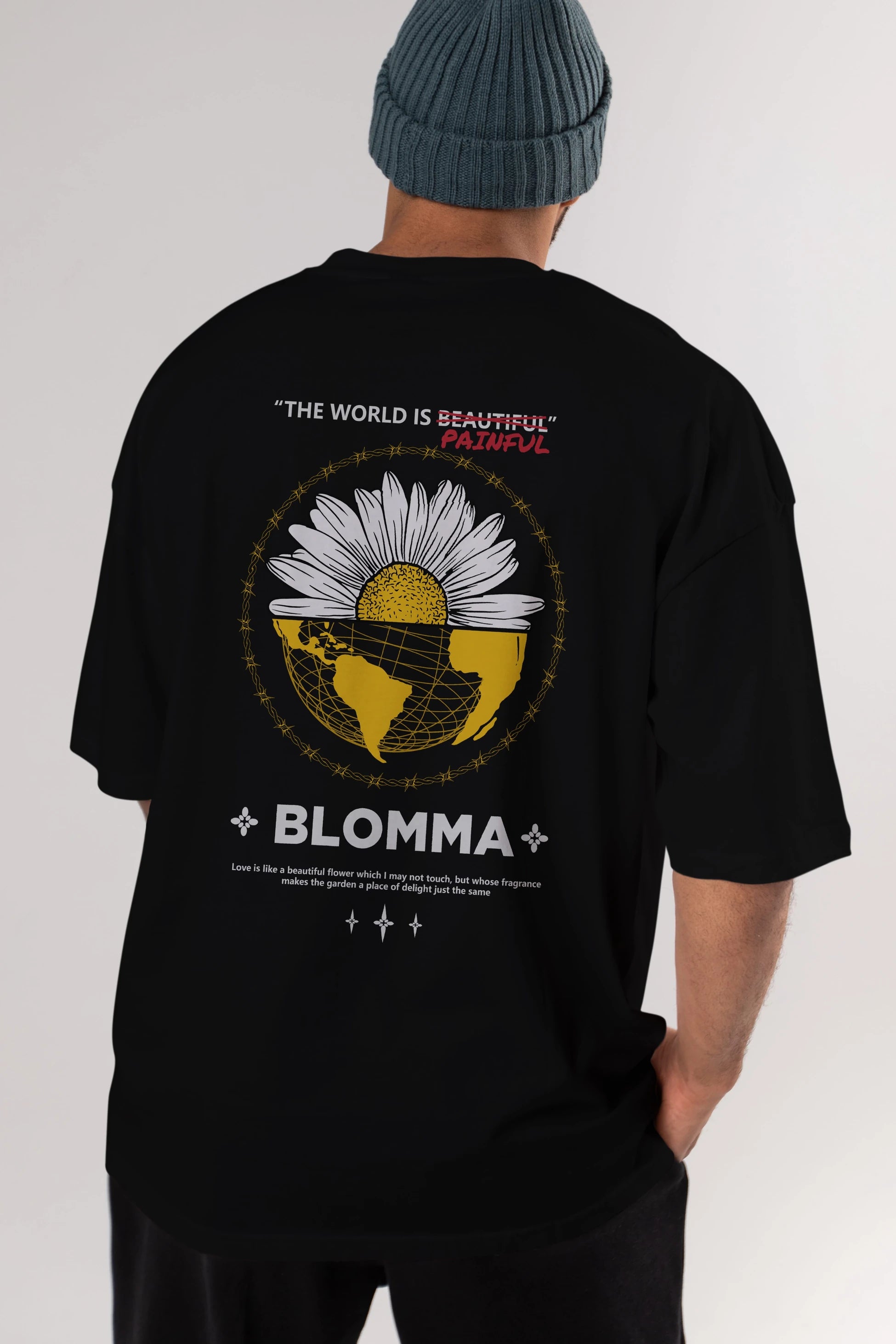 Blomma Arka Baskılı Oversize t-shirt Erkek Kadın Unisex