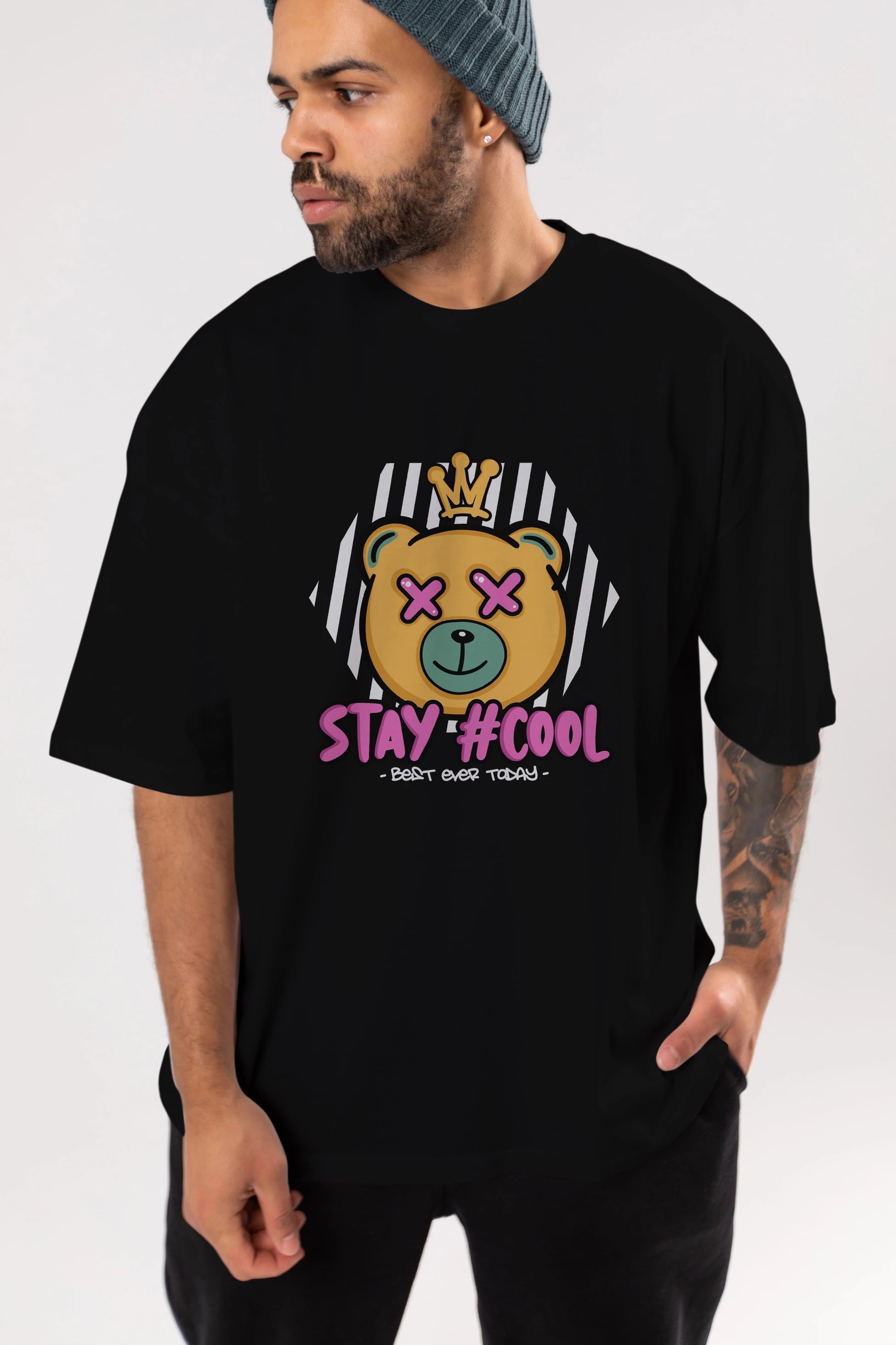 Stay Cool Bear Ön Baskılı Oversize t-shirt Erkek Kadın Unisex