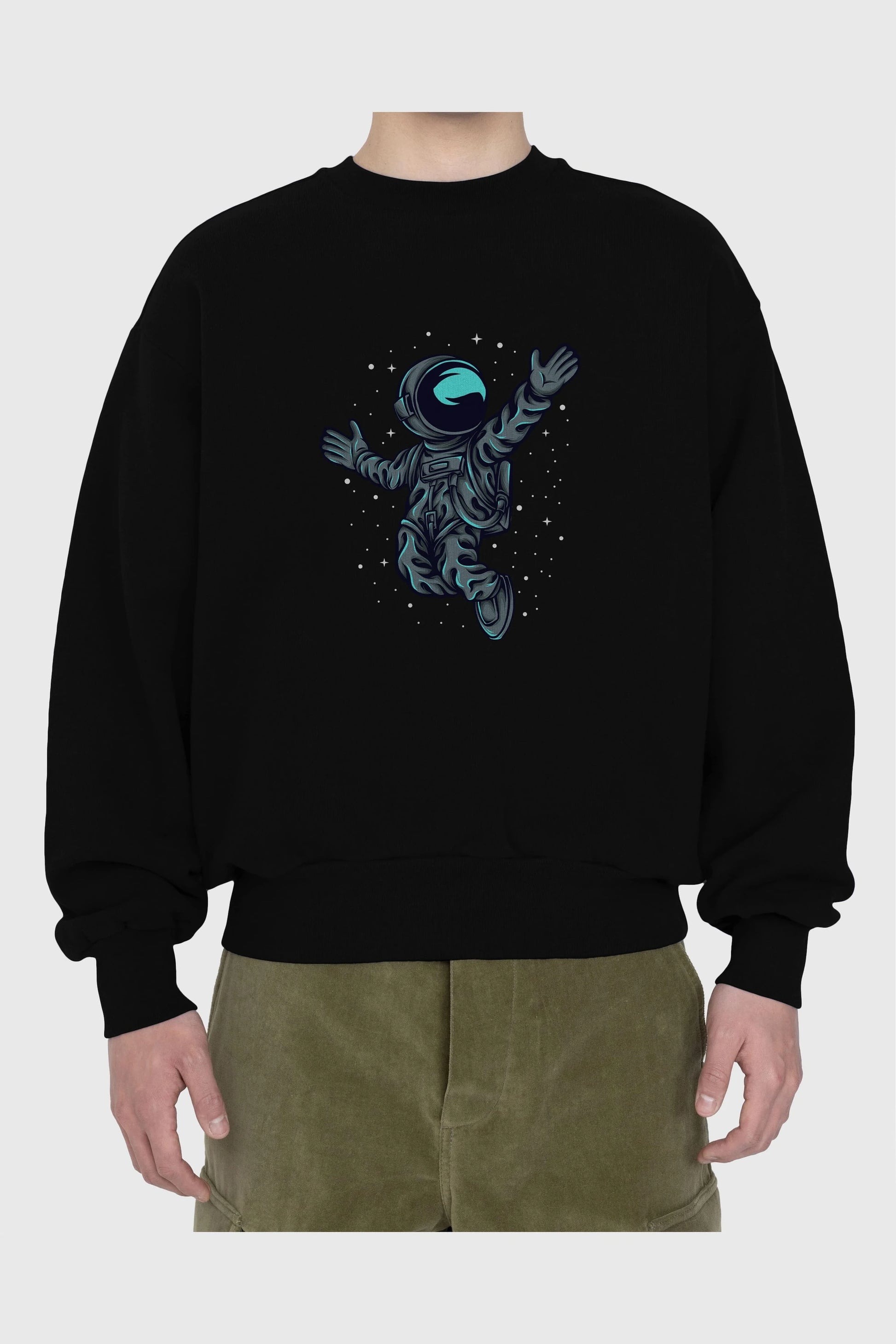 Happy Astronaut Ön Baskılı Oversize Sweatshirt Erkek Kadın Unisex