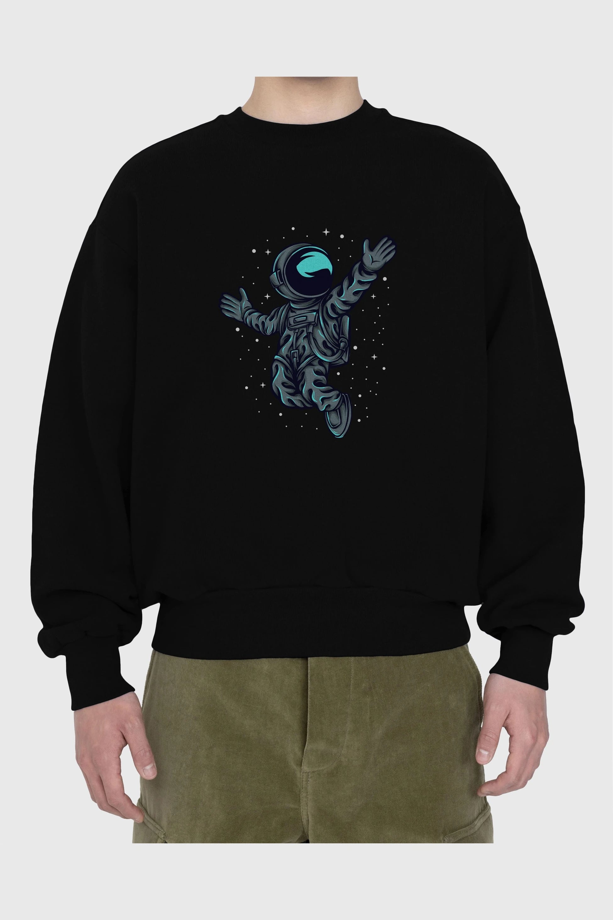 Happy Astronaut Ön Baskılı Oversize Sweatshirt Erkek Kadın Unisex