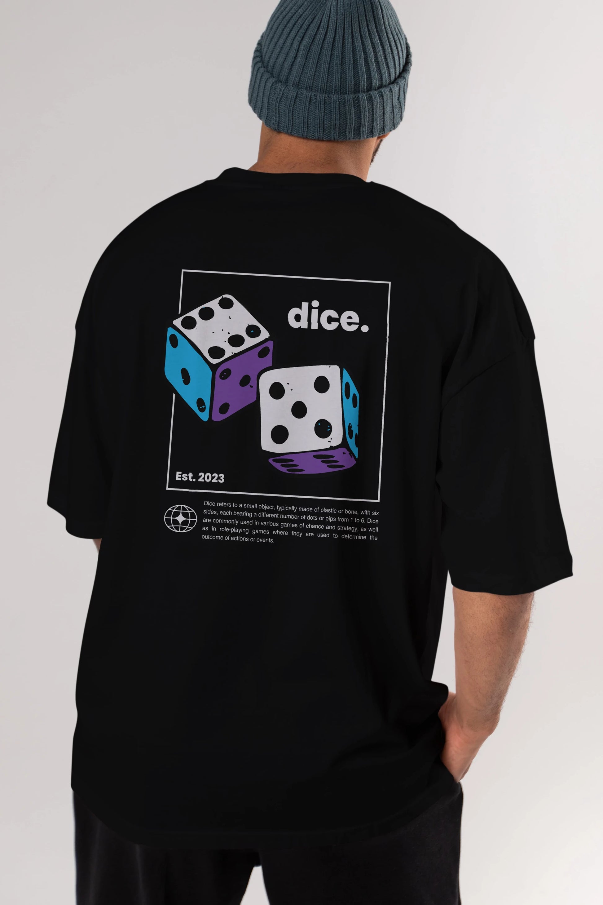 Dice Yazılı Arka Baskılı Oversize t-shirt Erkek Kadın Unisex