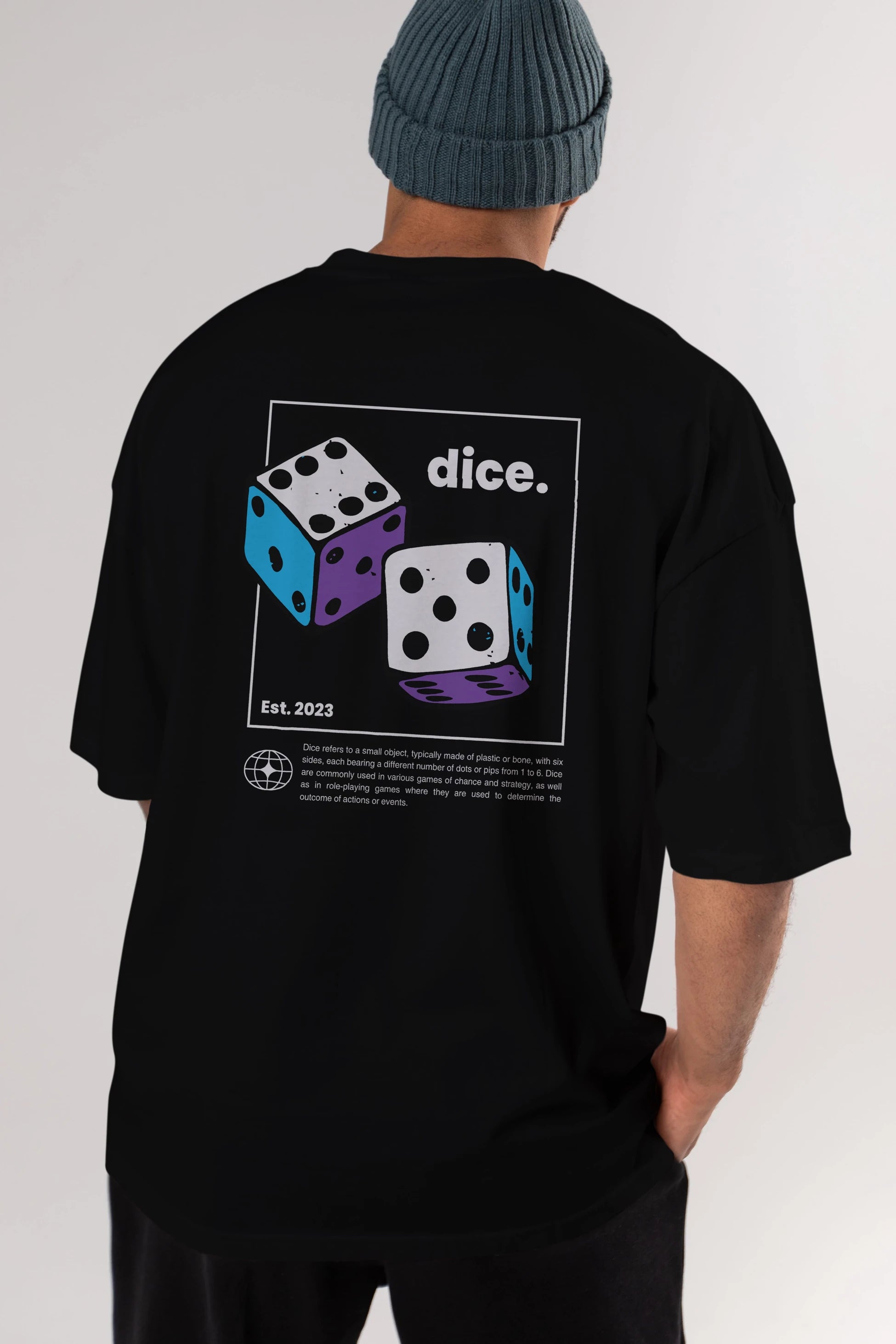 Dice Yazılı Arka Baskılı Oversize t-shirt Erkek Kadın Unisex