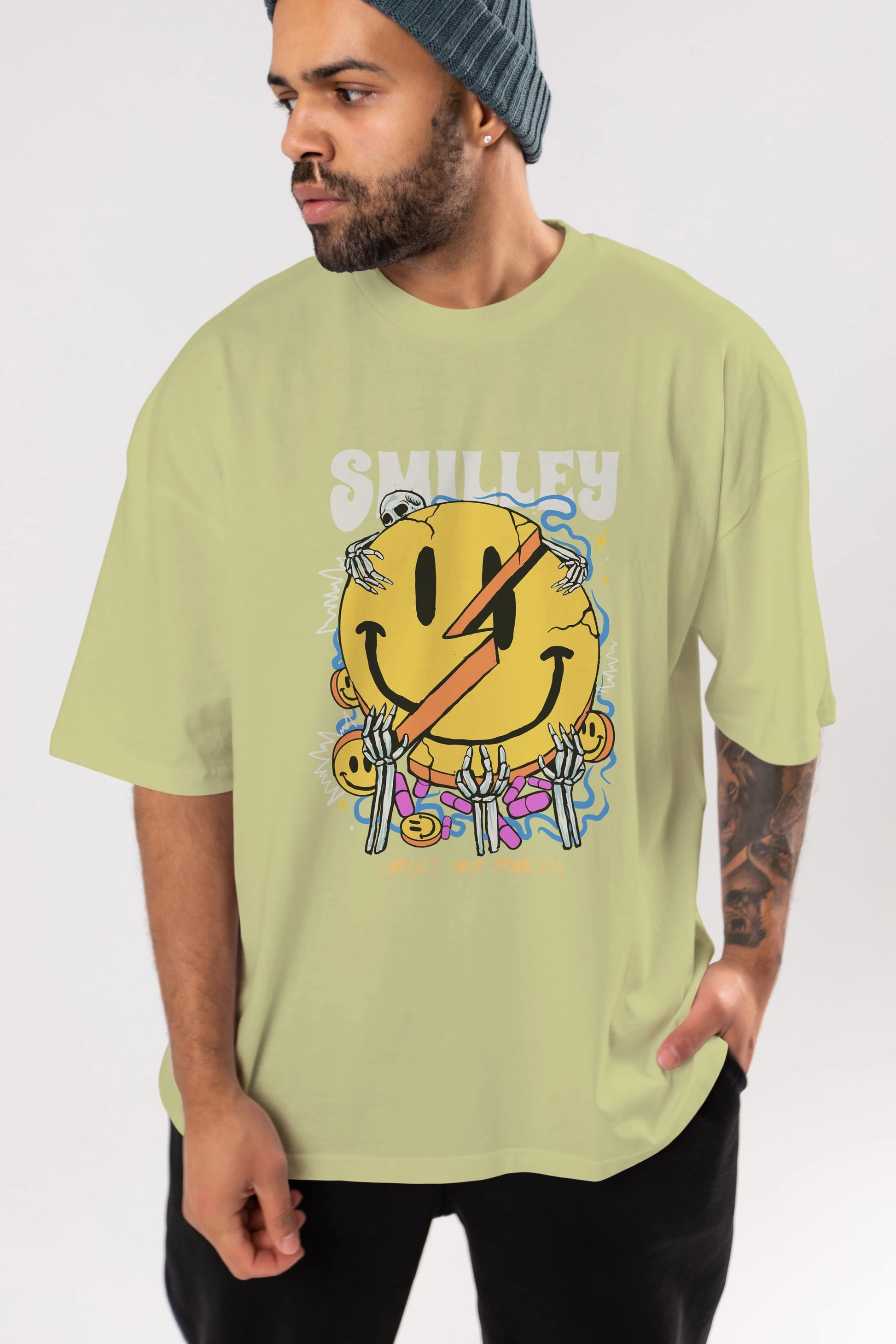 Smilley Streetwear Ön Baskılı Oversize t-shirt Erkek Kadın Unisex