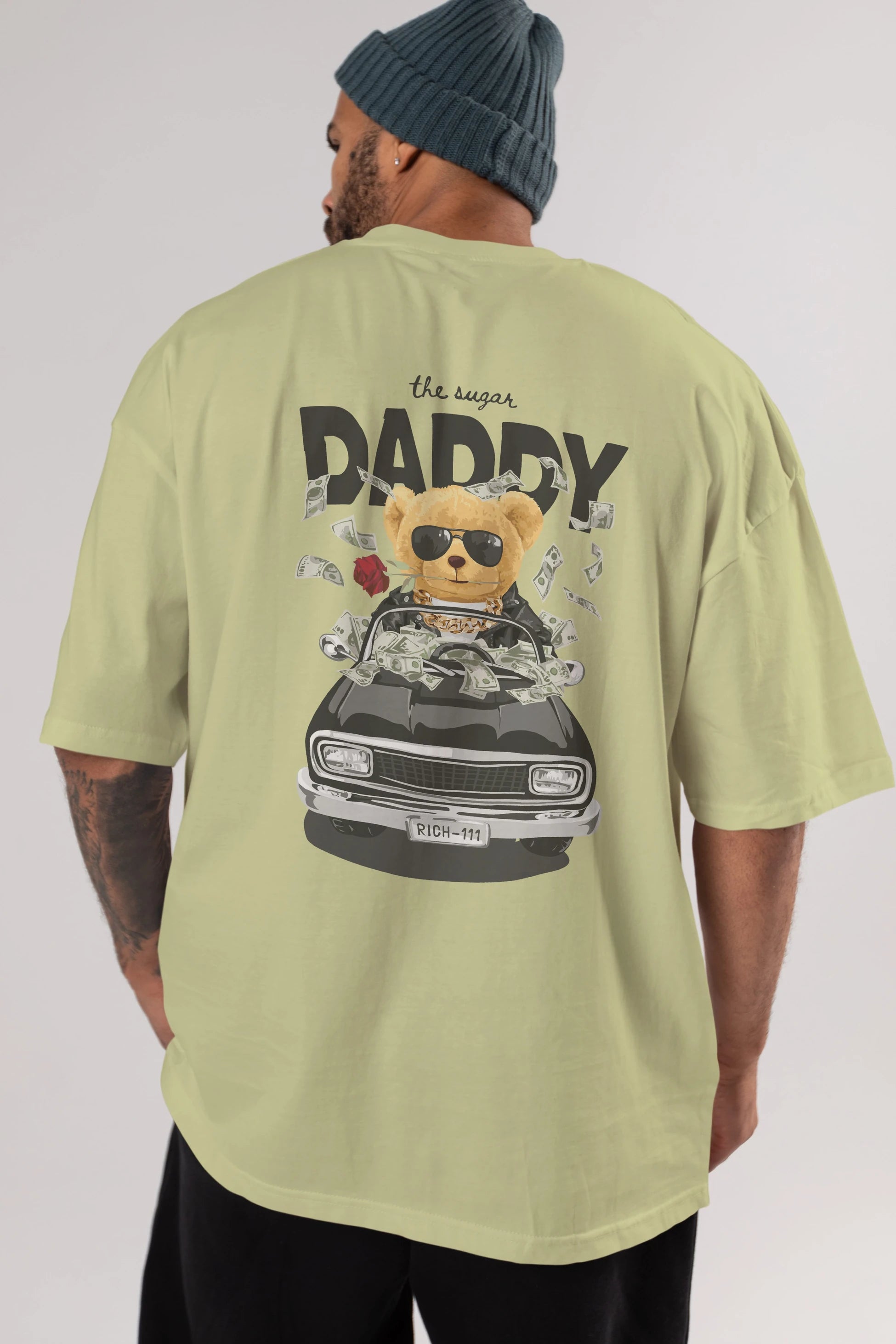 Teddy Bear Daddy Arka Baskılı Oversize t-shirt Erkek Kadın Unisex %100 Pamuk