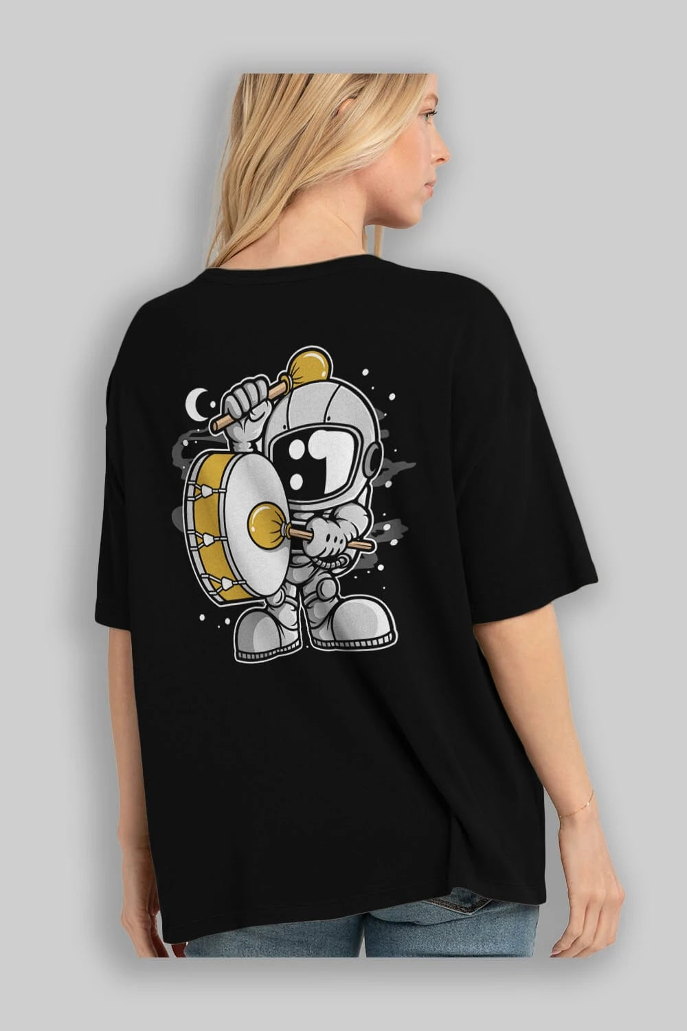 Astronaut Marching Band Arka Baskılı Oversize t-shirt Erkek Kadın Unisex