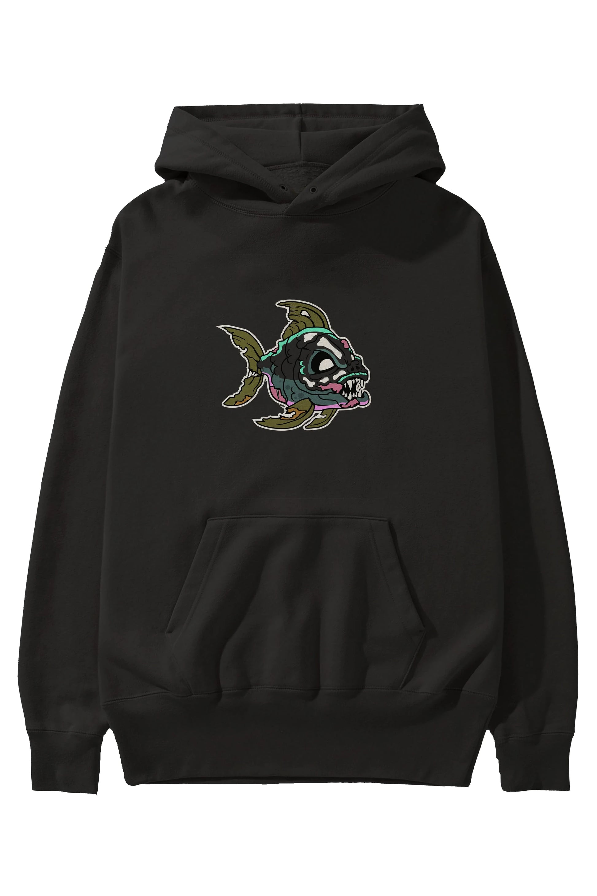 Fish Monster Ön Baskılı Hoodie Oversize Kapüşonlu Sweatshirt Erkek Kadın Unisex