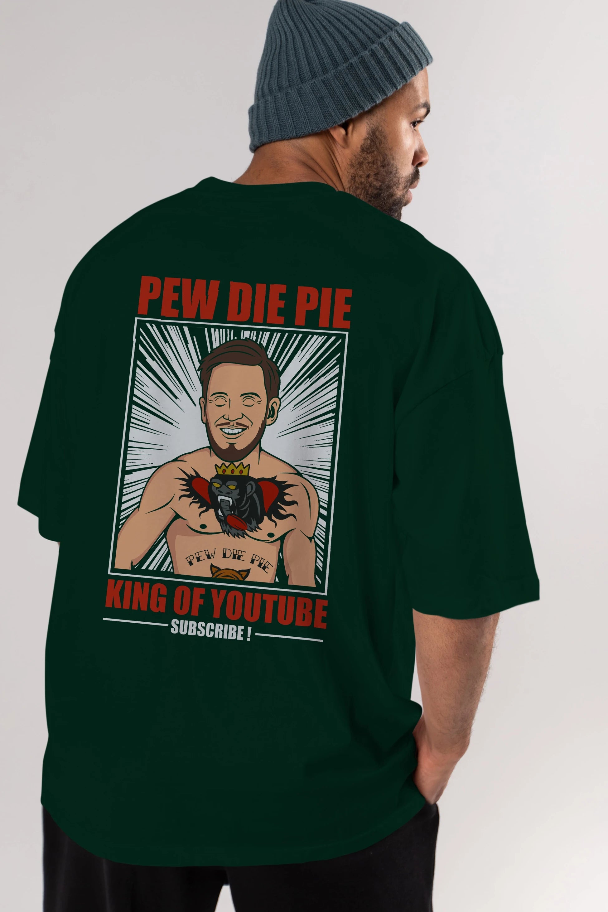 Pew Die Pie Fighter Arka Baskılı Oversize t-shirt Erkek Kadın Unisex %100 Pamuk tişort