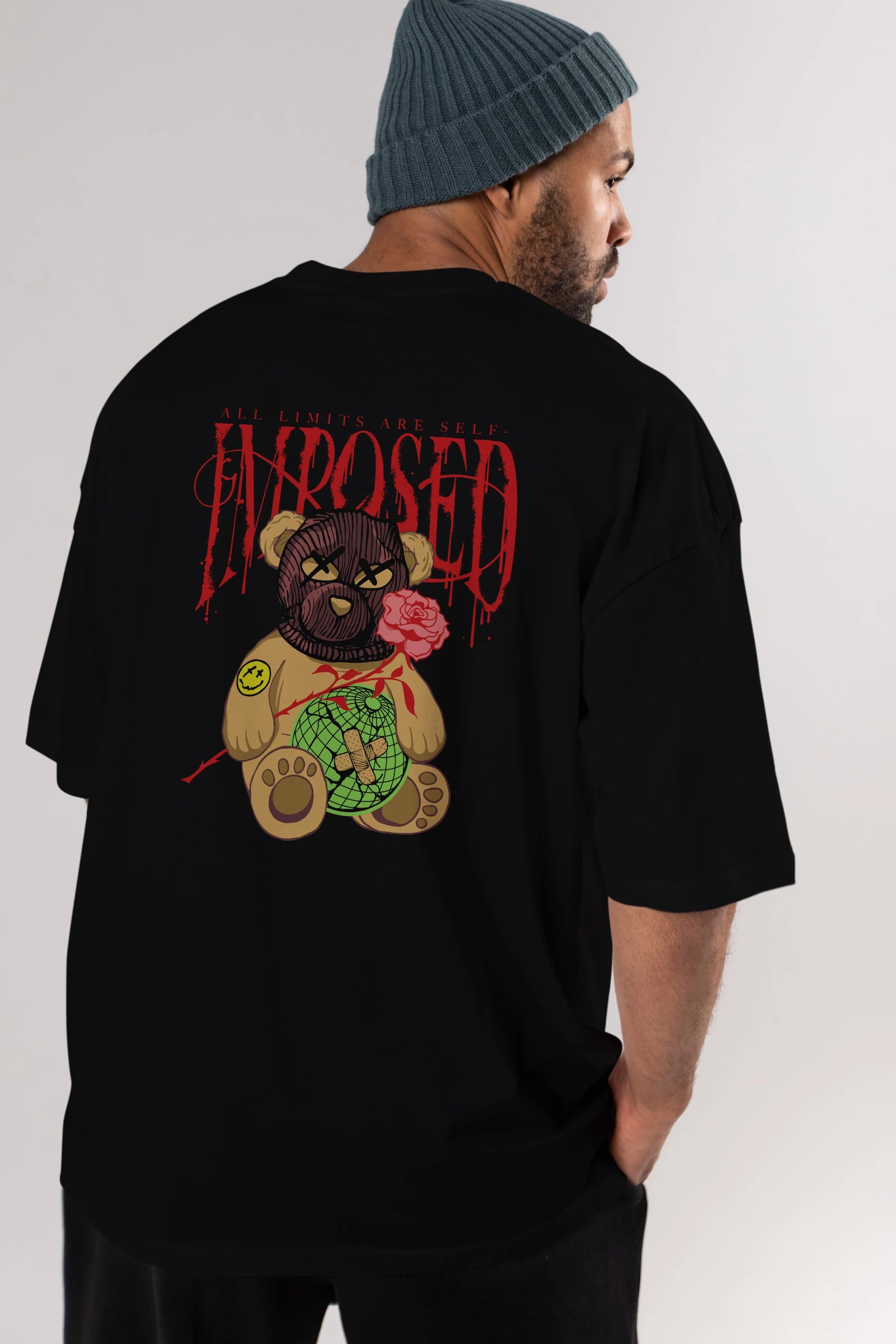 All Limits Bear Arka Baskılı Oversize t-shirt Erkek Kadın Unisex