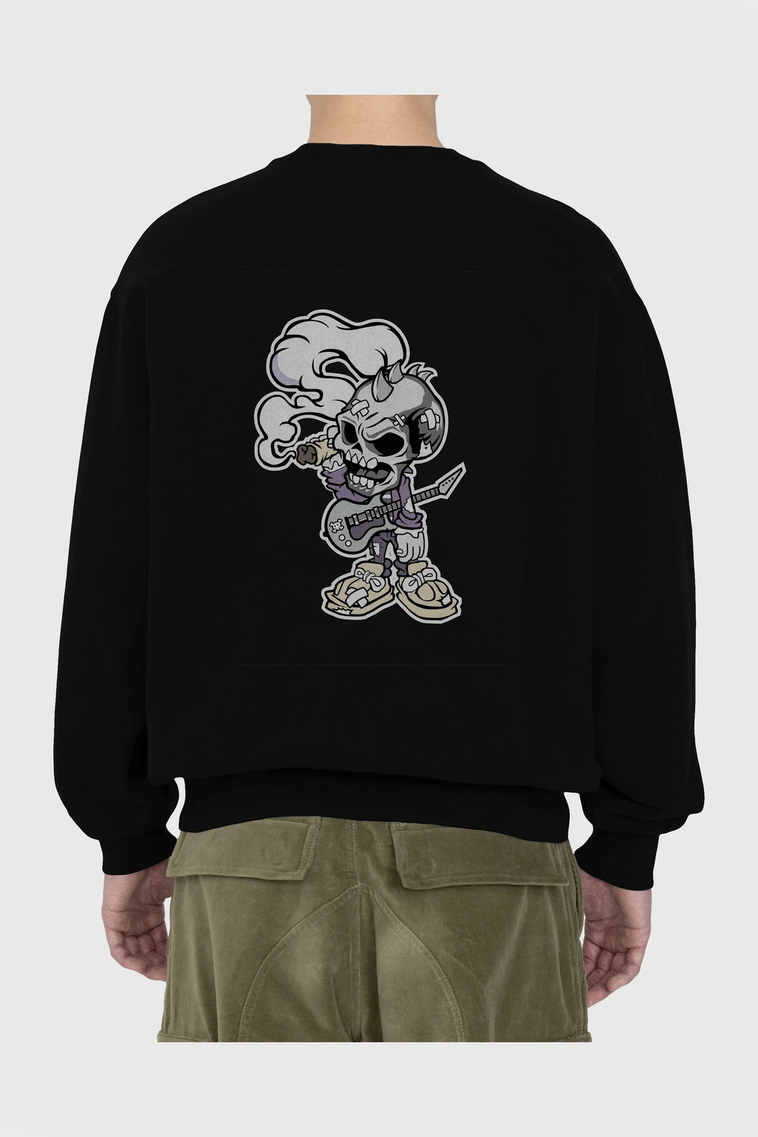 Skull Smoker Punk Rocker Arka Baskılı Oversize Sweatshirt Erkek Kadın Unisex