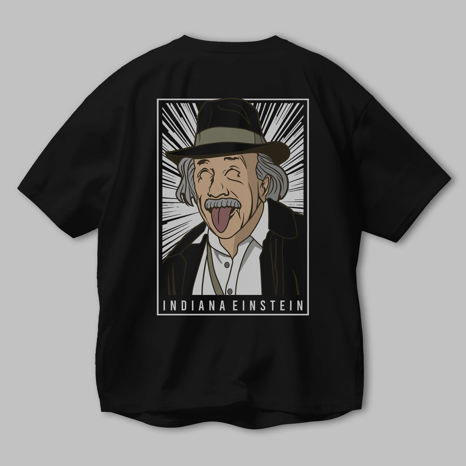 Indiana Jones Einstein Arka Baskılı Oversize t-shirt Erkek Kadın Unisex %100 Pamuk tişort