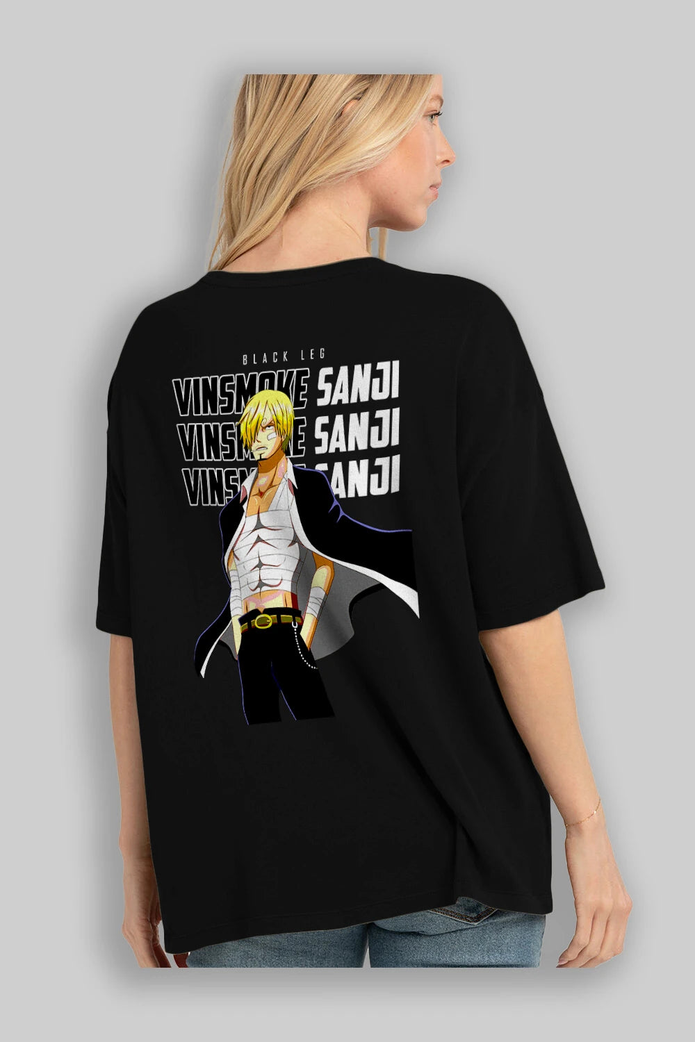 Sanji Anime Arka Baskılı Oversize t-shirt Erkek Kadın Unisex %100 pamuk tişort