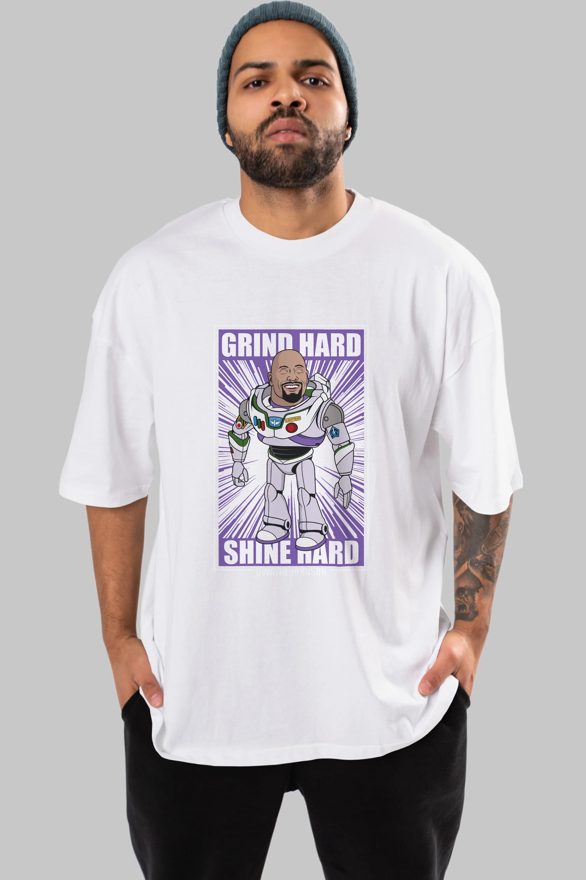 Dwayne Johnson Buzz Lightyear Ön Baskılı Oversize t-shirt Erkek Kadın Unisex %100 Pamuk tişort