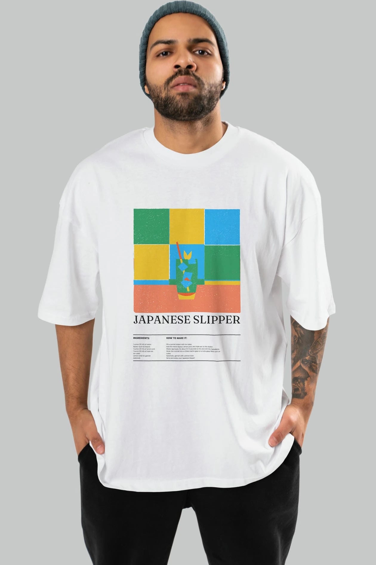 Japanese Slipper Kokteyl Ön Baskılı Oversize t-shirt Erkek Kadın %100 Pamuk Bisiklet Yaka tişort