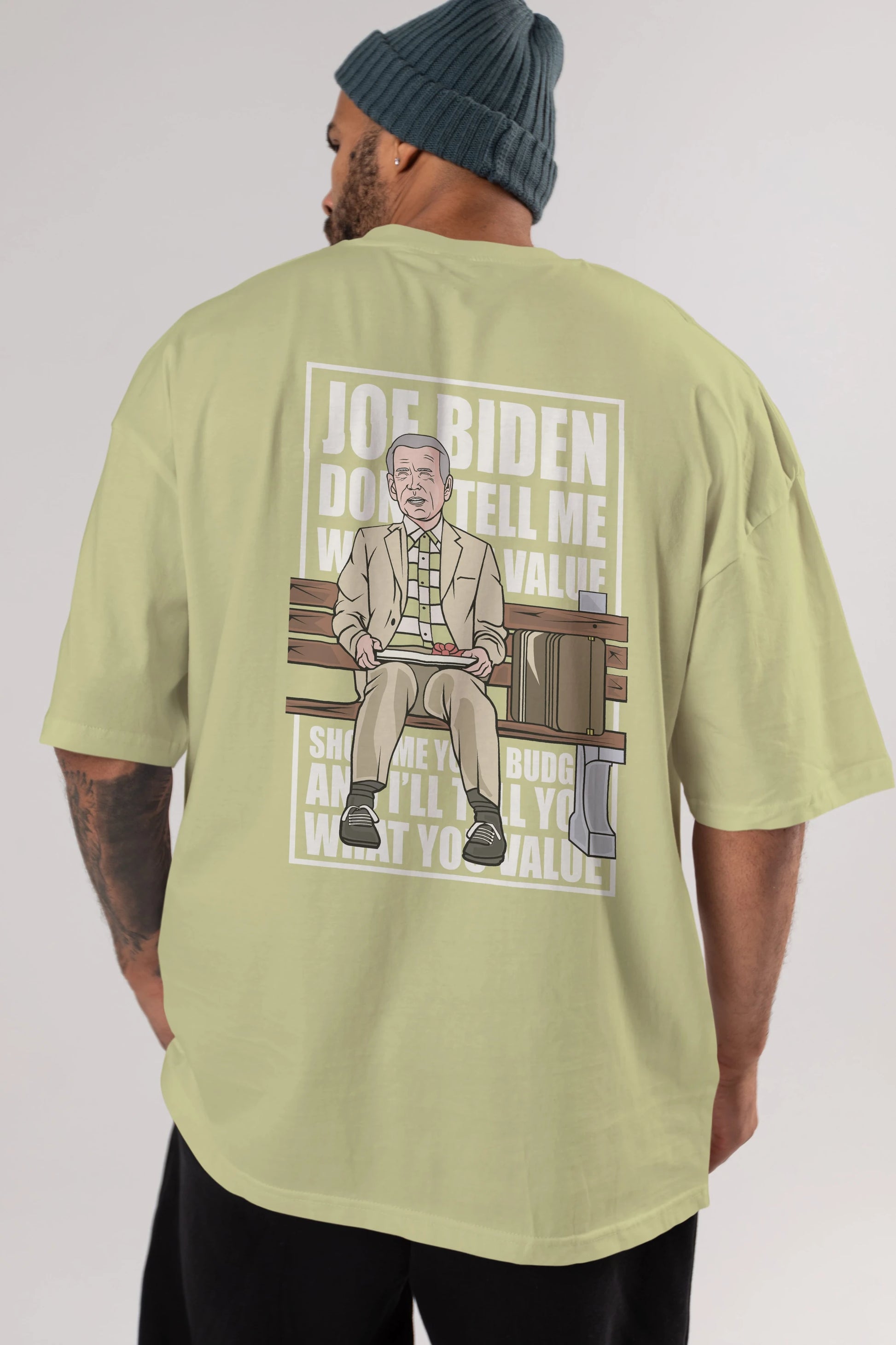 Joe Biden Forest Gump Arka Baskılı Oversize t-shirt Erkek Kadın Unisex %100 Pamuk tişort