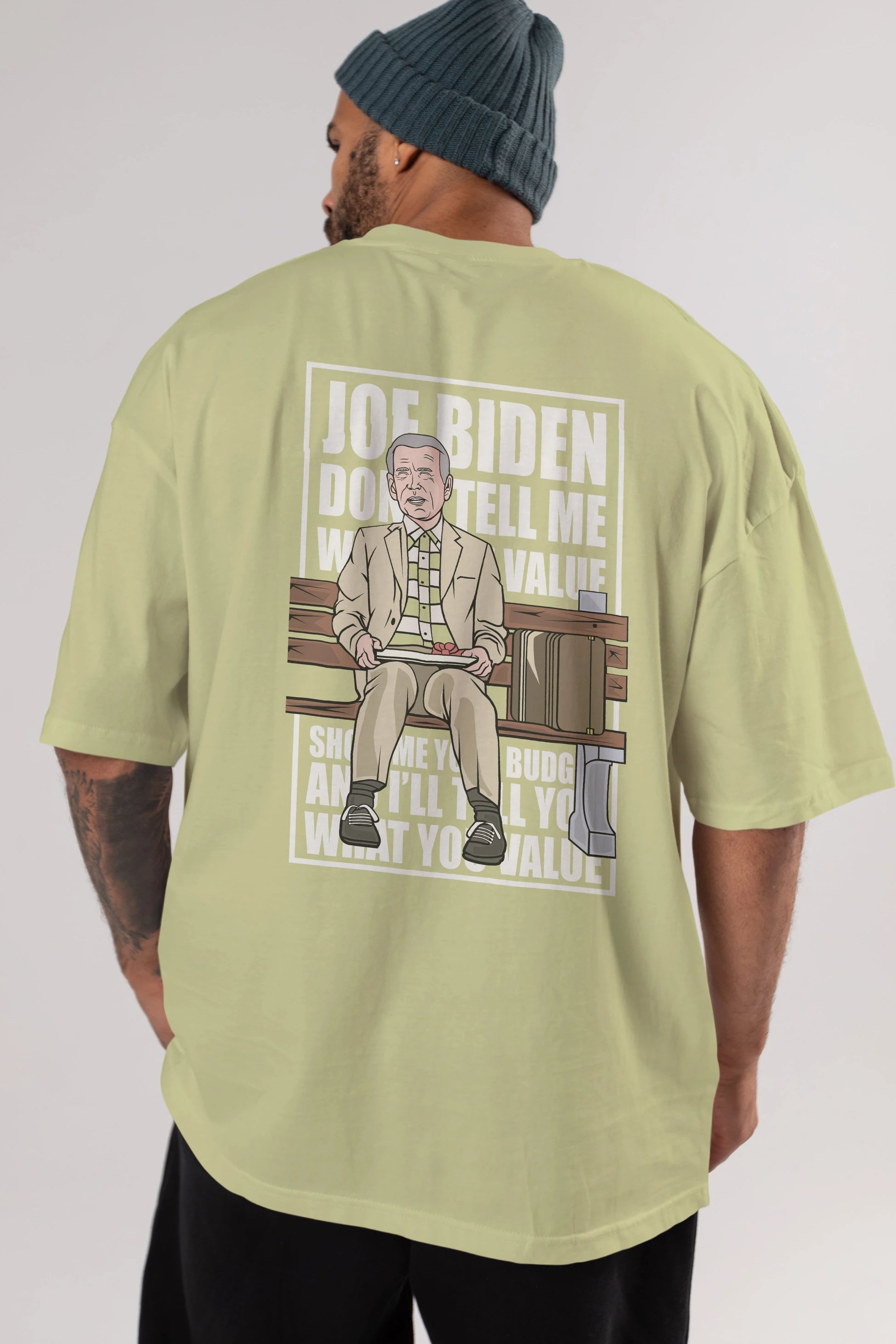 Joe Biden Forest Gump Arka Baskılı Oversize t-shirt Erkek Kadın Unisex %100 Pamuk tişort