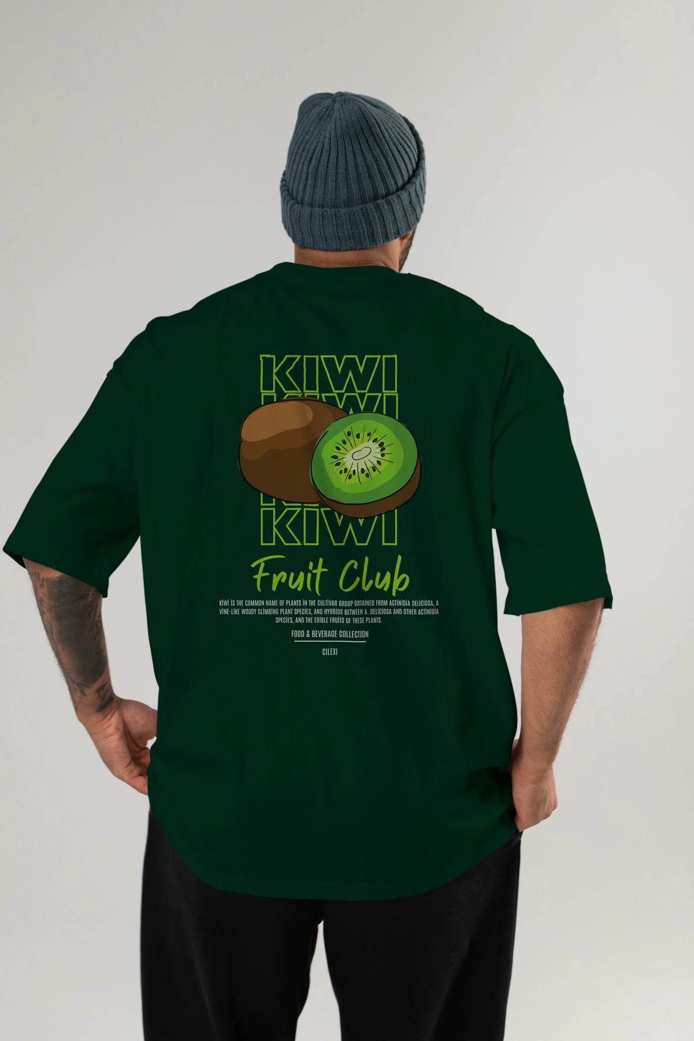Kiwi Arka Baskılı Oversize t-shirt Erkek Kadın Pamuk Bisiklet Yaka tişort