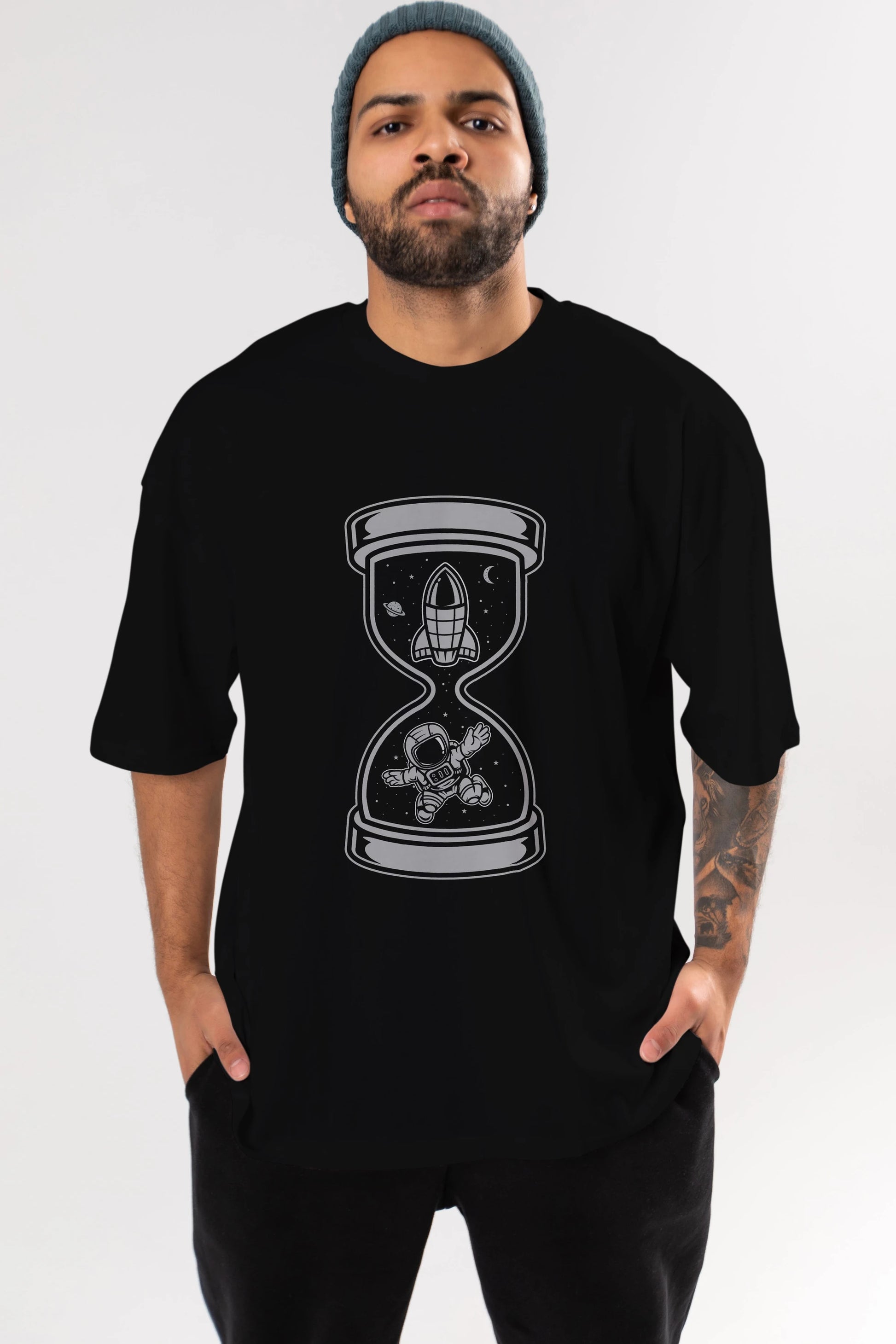 Astronaut Time Ön Baskılı Oversize t-shirt Erkek Kadın Unisex