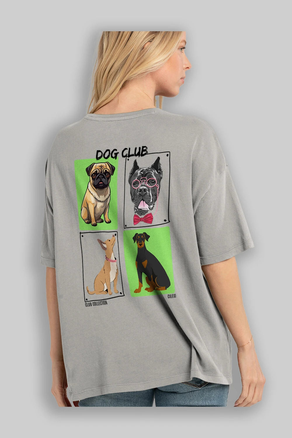 Dog Club Arka Baskılı Oversize t-shirt Erkek Kadın %100 Pamuk Bisiklet Yaka tişort
