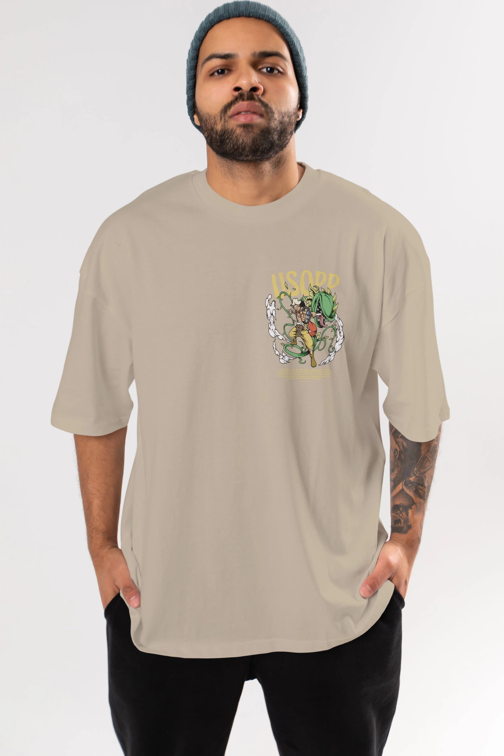 Usopp Ön Sol Baskılı Oversize t-shirt Erkek Kadın Unisex %100 Pamuk Bisiklet Yaka tişort