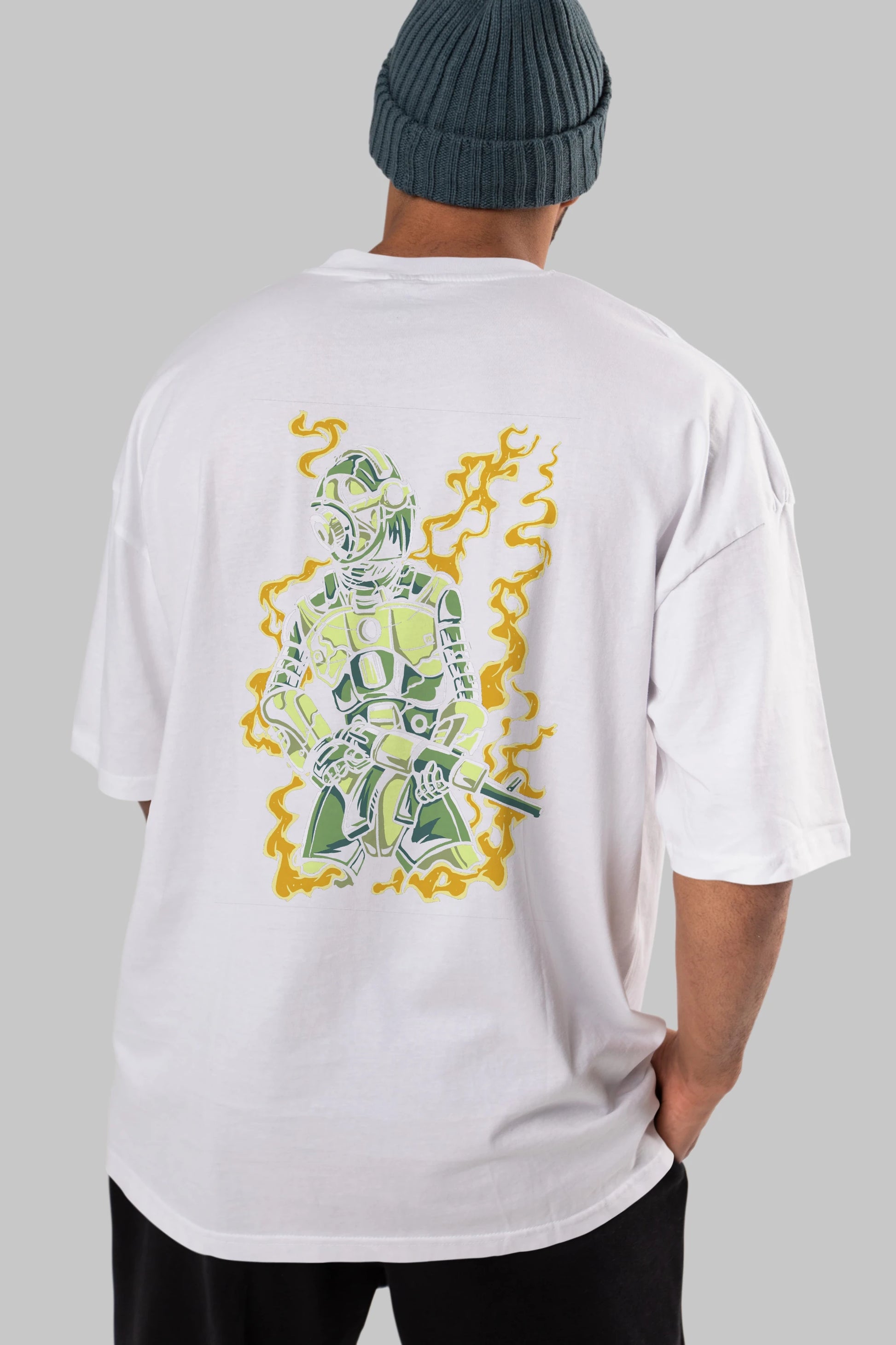 Robot Soldier Arka Baskılı Oversize t-shirt Erkek Kadın Unisex %100 Pamuk