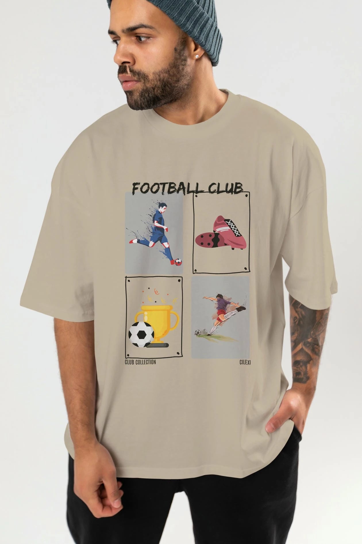 Football Club ön Baskılı Oversize t-shirt Erkek Kadın %100 Pamuk Bisiklet Yaka tişort