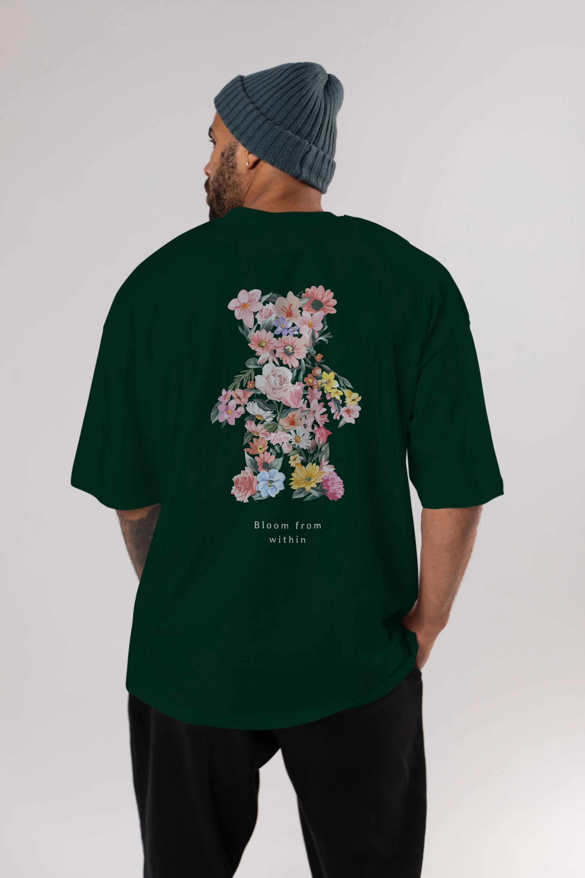 Bloom from Bear Arka Baskılı Oversize t-shirt Erkek Kadın Unisex