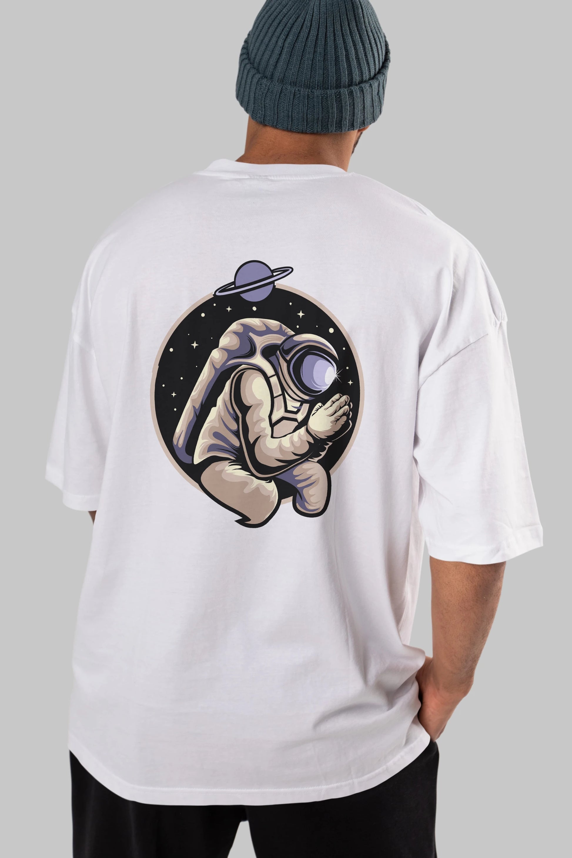 Astronaut Praying Arka Baskılı Oversize t-shirt Erkek Kadın Unisex