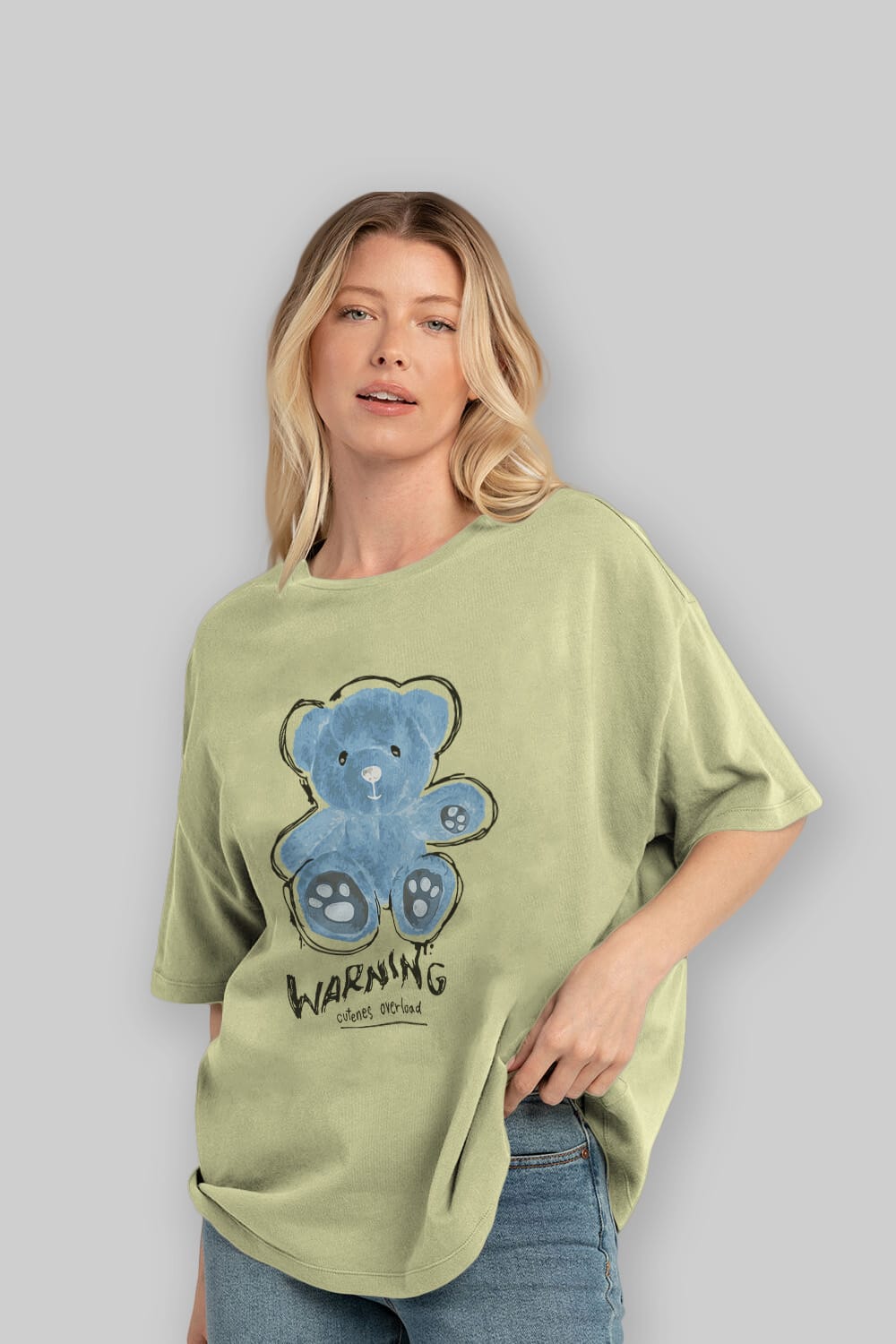 Warning Cuteness Bear Ön Baskılı Oversize t-shirt Erkek Kadın Unisex