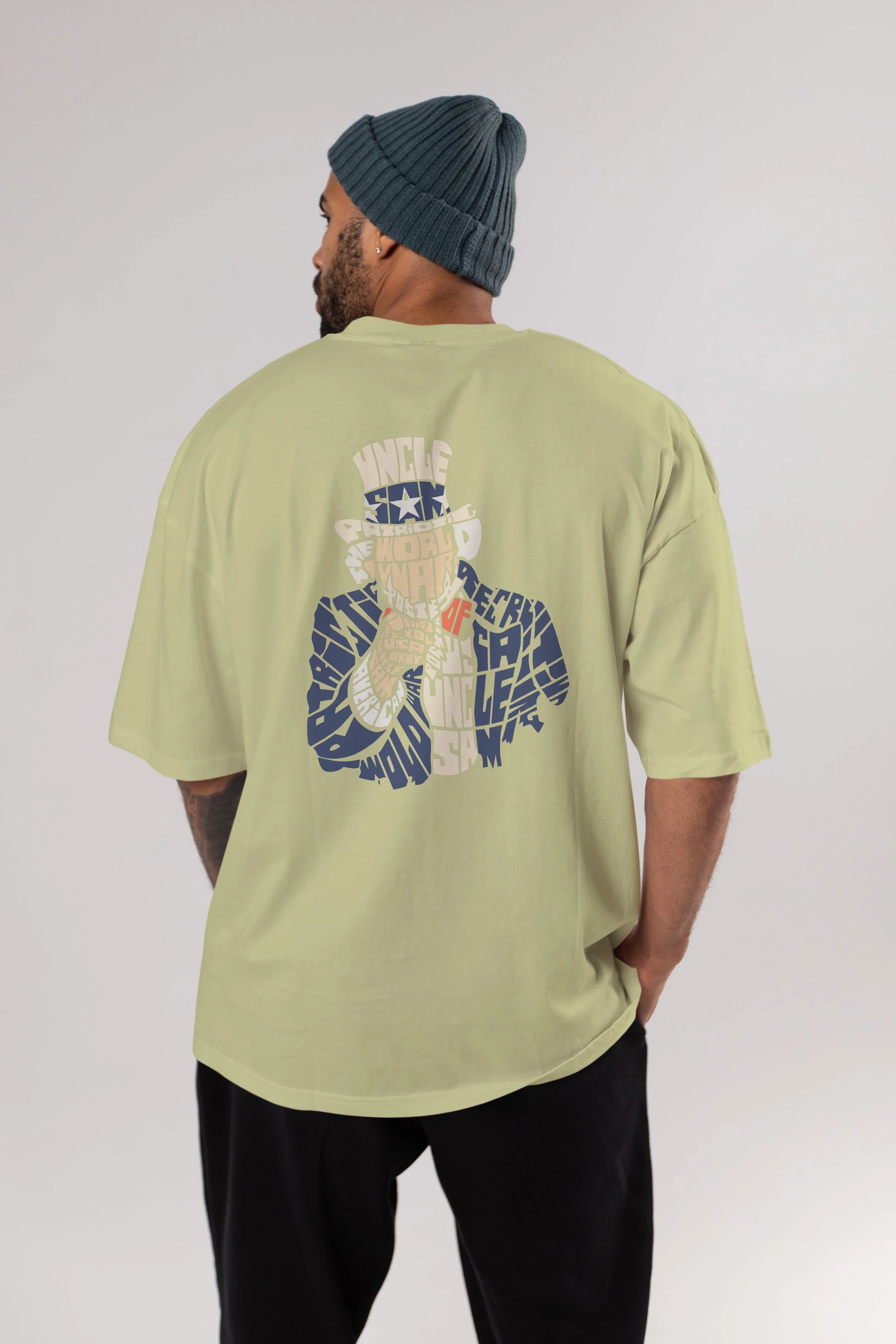 Uncle Sam Arka Baskılı Oversize t-shirt %100 pamuk Erkek Kadın Unisex
