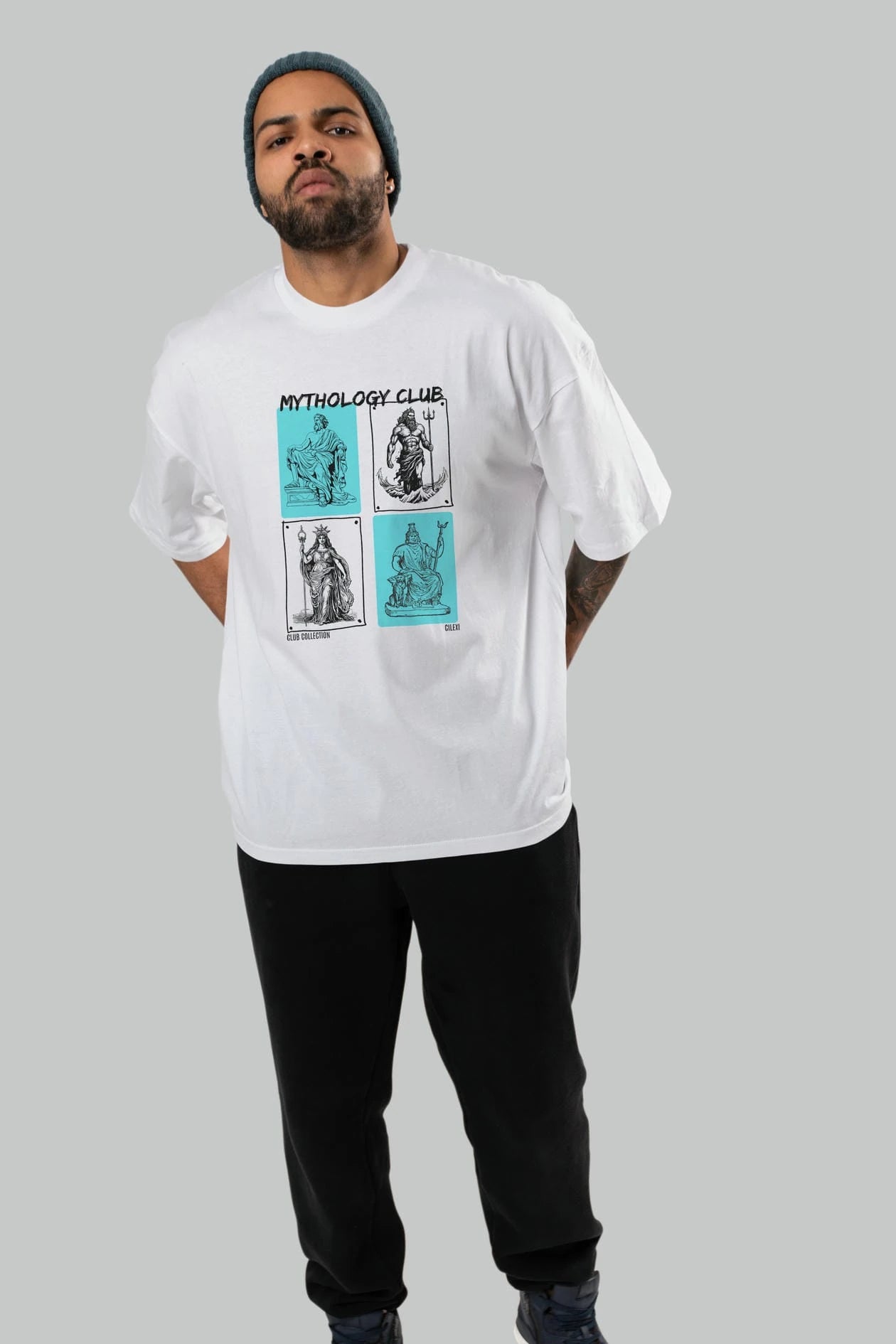 Mythology Club ön Baskılı Oversize t-shirt Erkek Kadın %100 Pamuk Bisiklet Yaka tişort