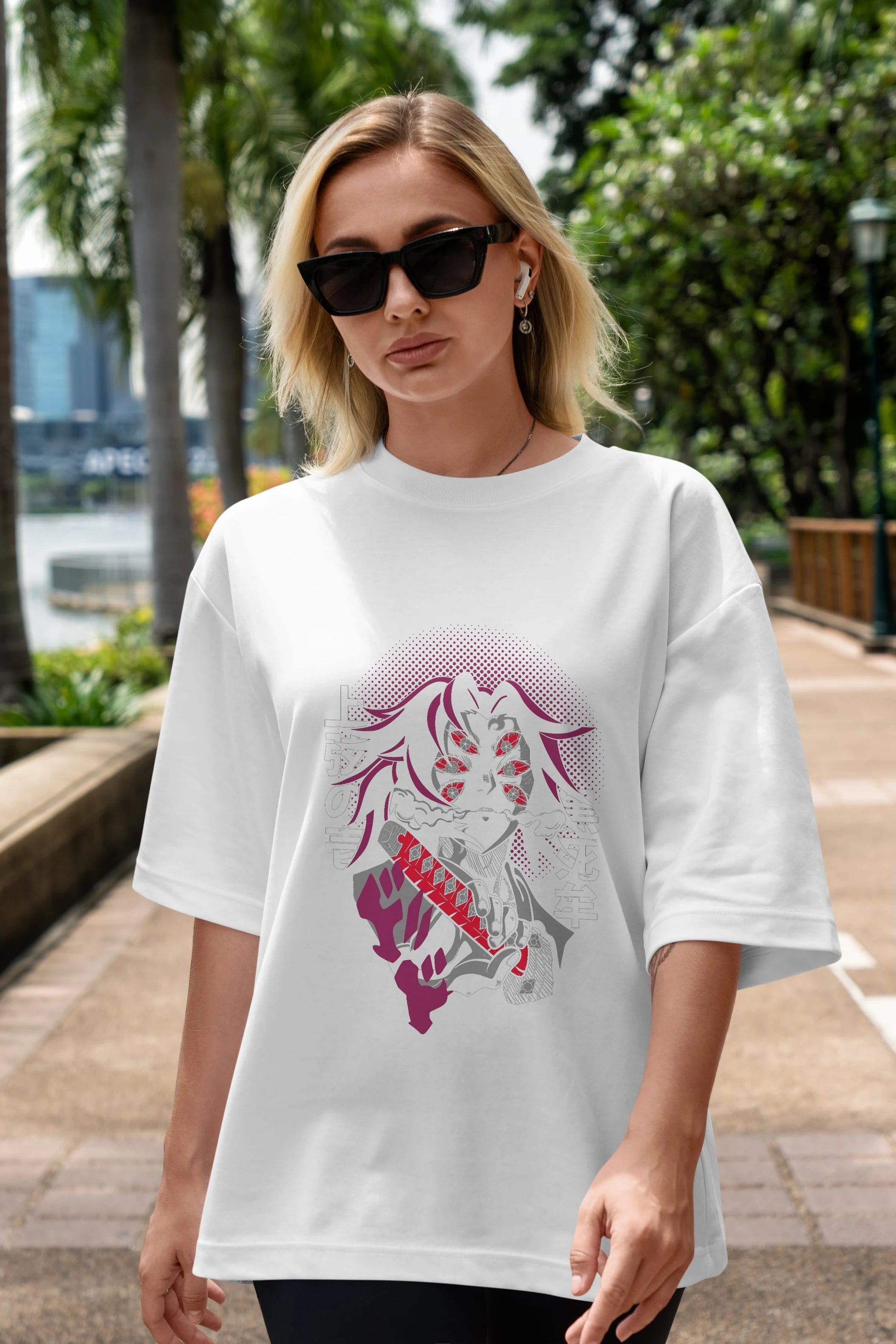 Kokushibo Anime Ön Baskılı Oversize t-shirt %100 pamuk Erkek Kadın Unisex