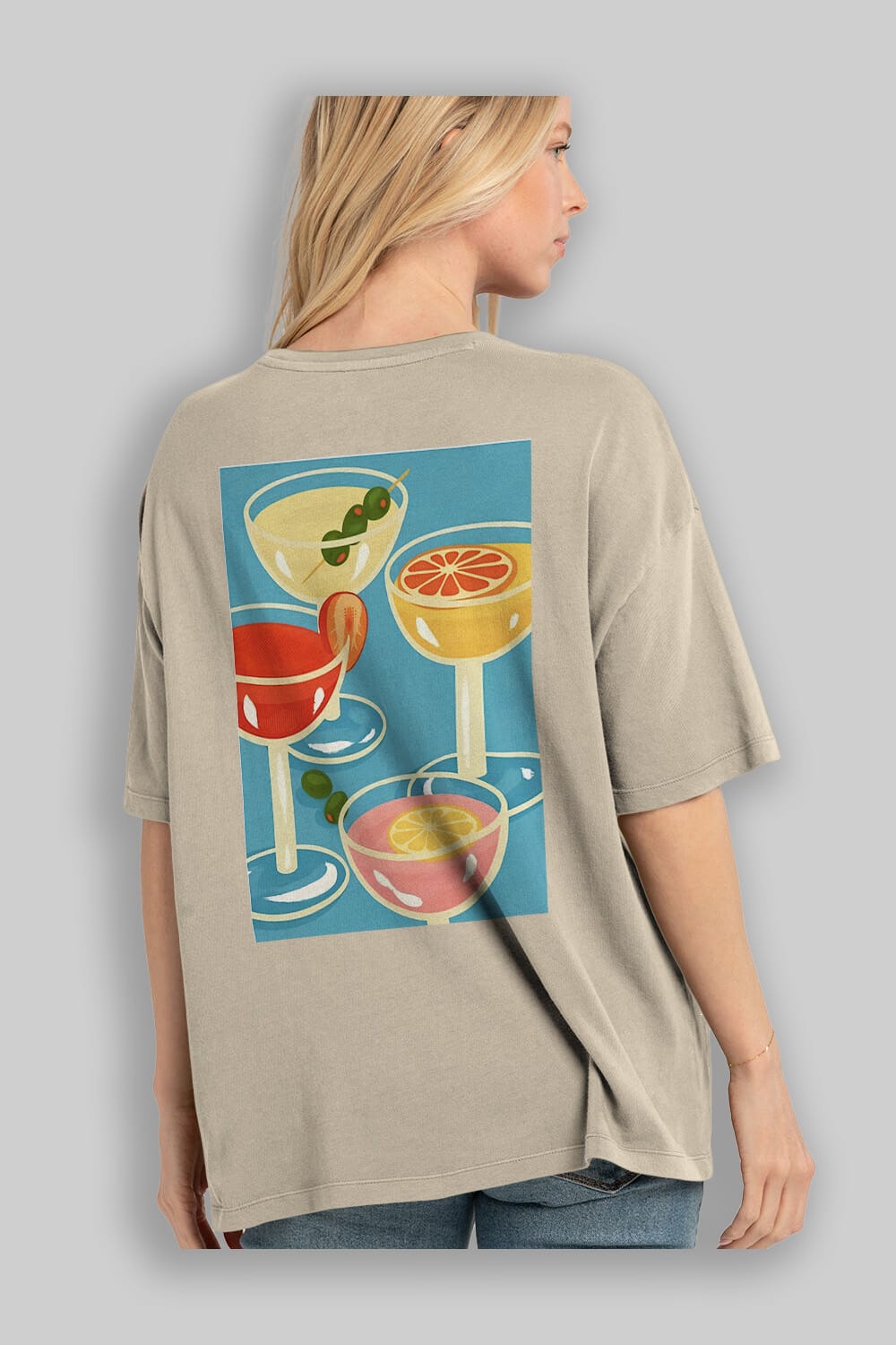 Cocktails Arka Baskılı Oversize t-shirt Erkek Kadın Unisex %100 Pamuk Bisiklet Yaka tişort
