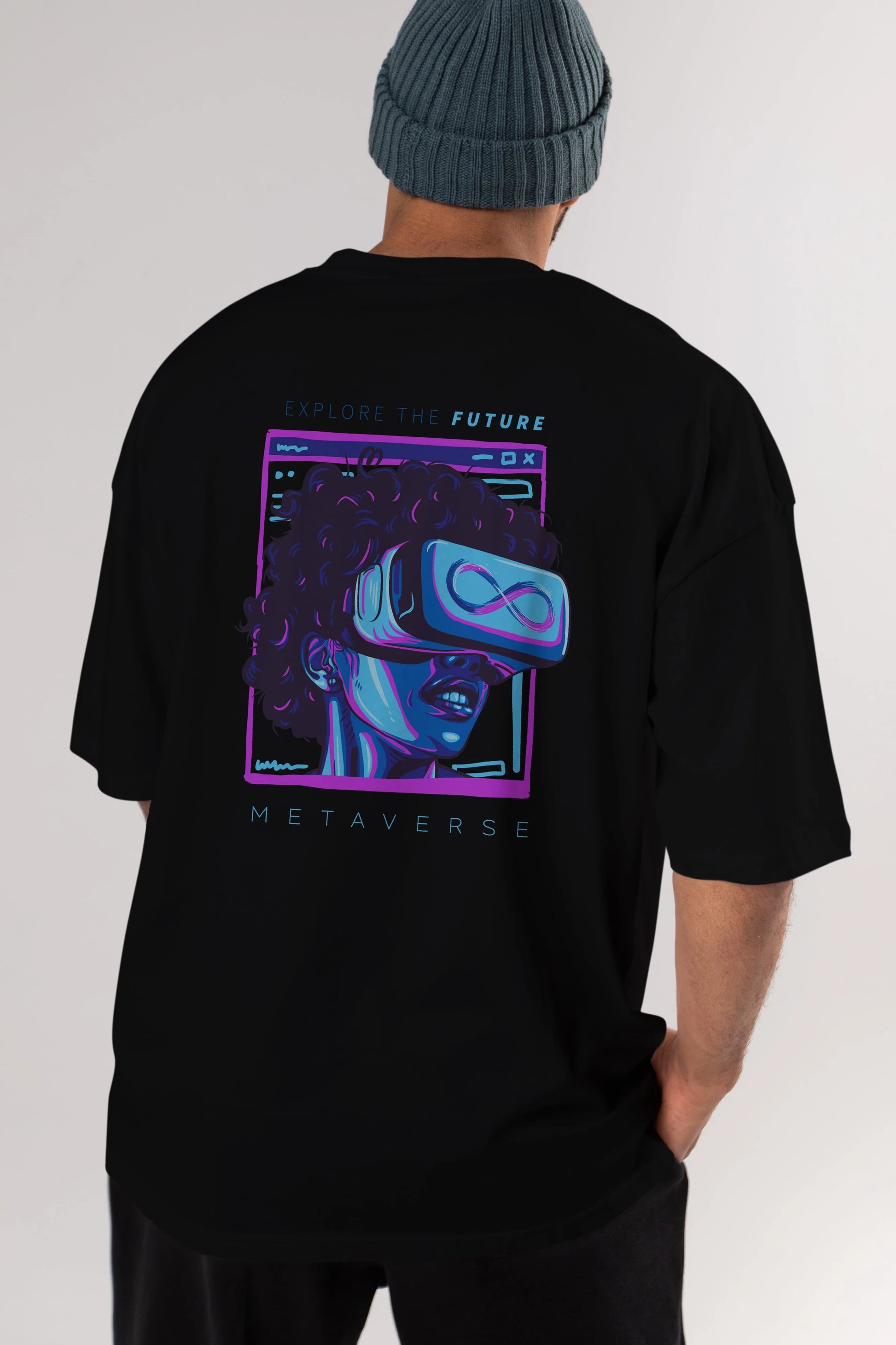 Metaverse Arka Baskılı Oversize t-shirt Erkek Kadın Unisex