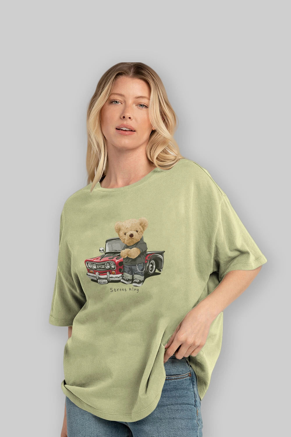 Teddy Bear Street King Ön Baskılı Oversize t-shirt Erkek Kadın Unisex %100 Pamuk