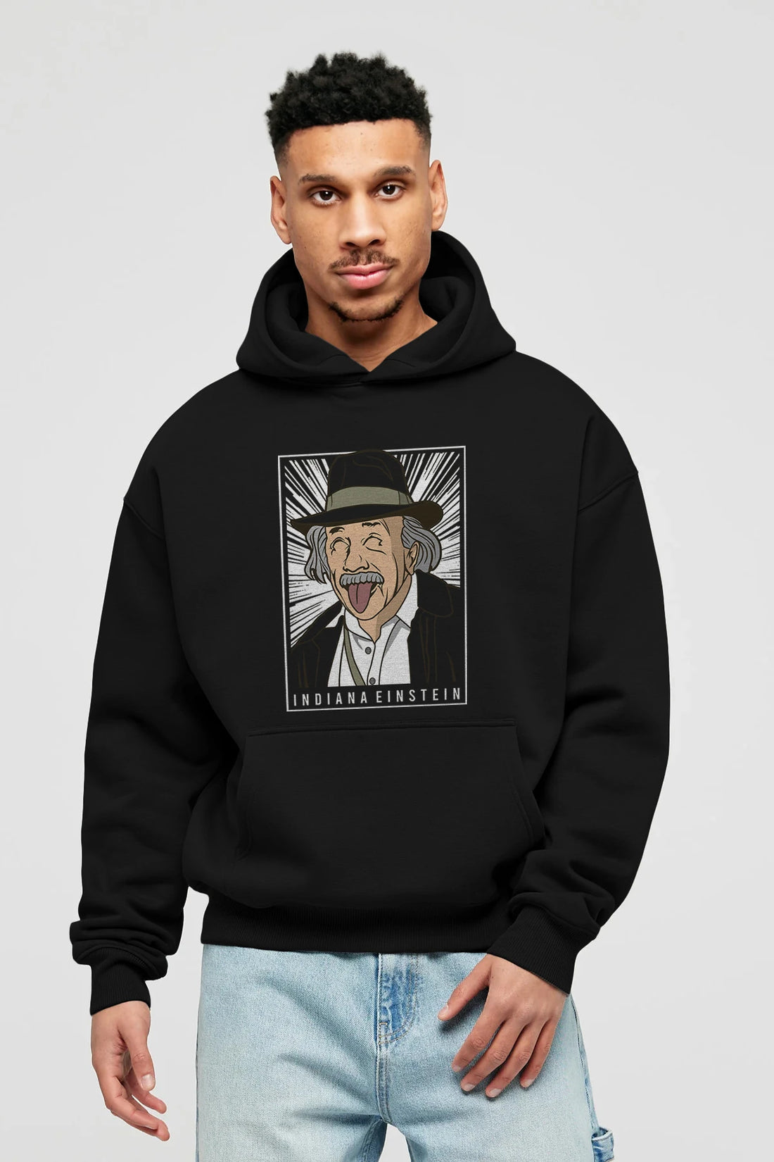 Indiana Jones Einstein Ön Baskılı Hoodie Oversize Kapüşonlu Sweatshirt Erkek Kadın Unisex