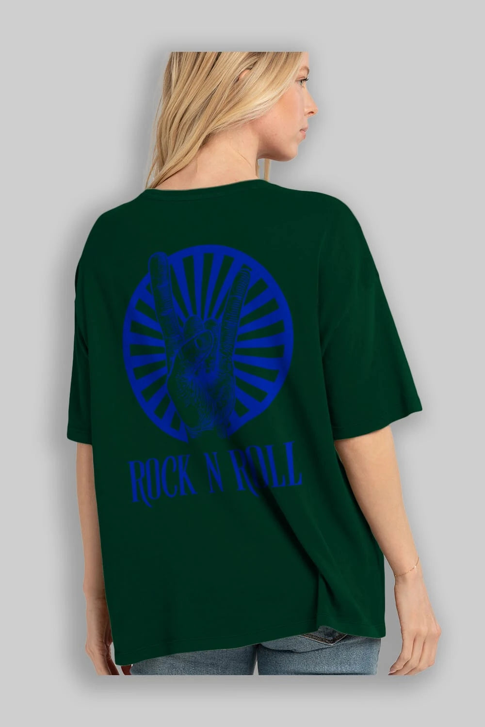 Rock N Roll Yazılı Arka Baskılı Oversize t-shirt Erkek Kadın Unisex