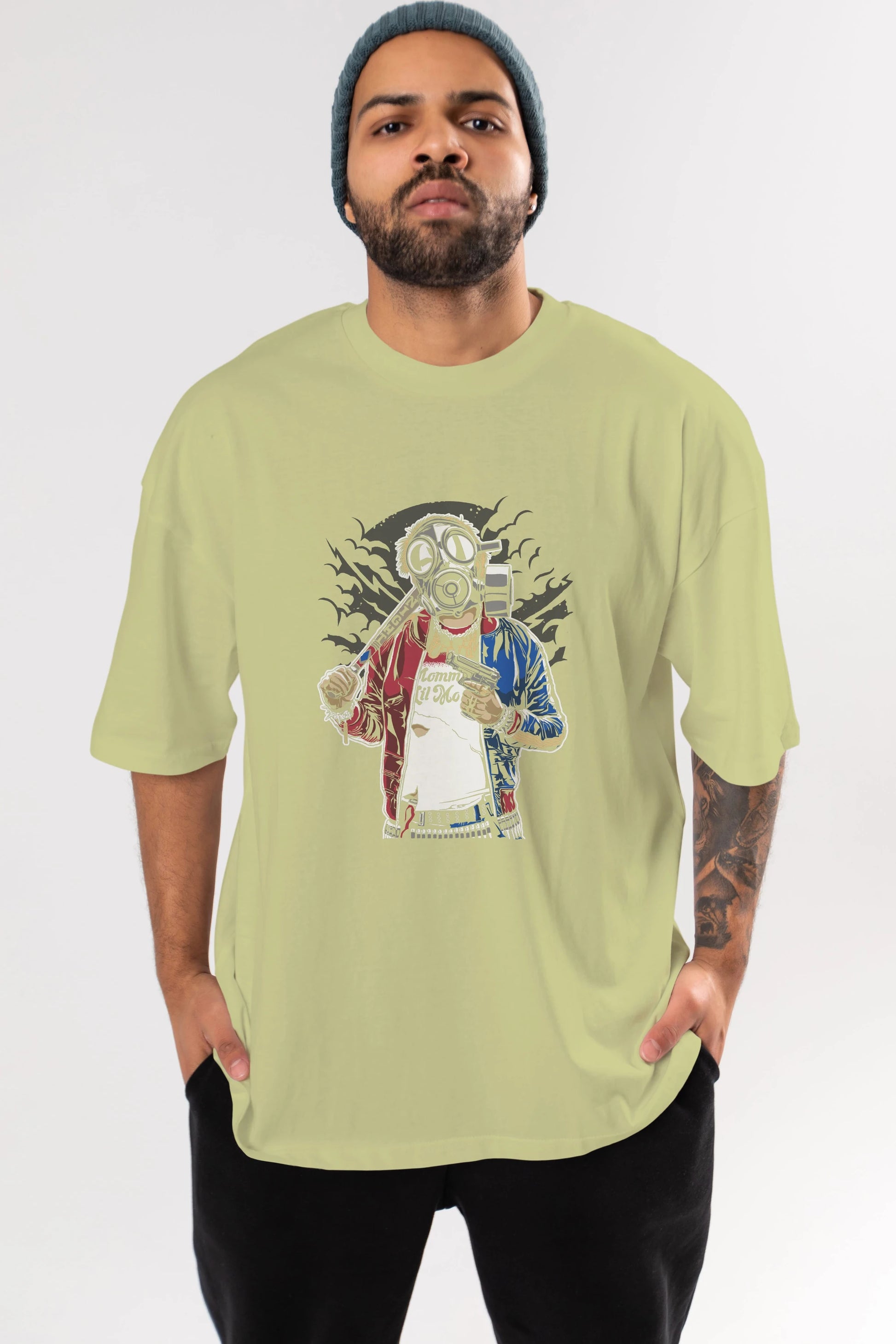 Suicide Gasmask Ön Baskılı Oversize t-shirt Erkek Kadın Unisex %100 Pamuk tişort